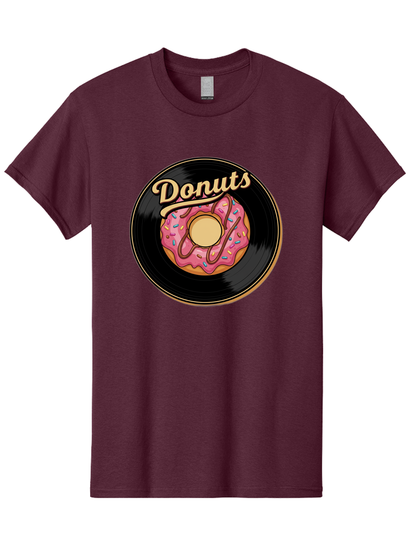 Donuts-3 Men'S Graphic Tee, 100% Cotton, Comfortable Casual Summer Wear, Machine Washable, Donut On Vinyl Record, Pink Donut With Sprinkles, Chocolate Drizzle, Sweet Treat, Retro Design, Donut Love, Vinyl Record Art, Donut Illustration Baa521