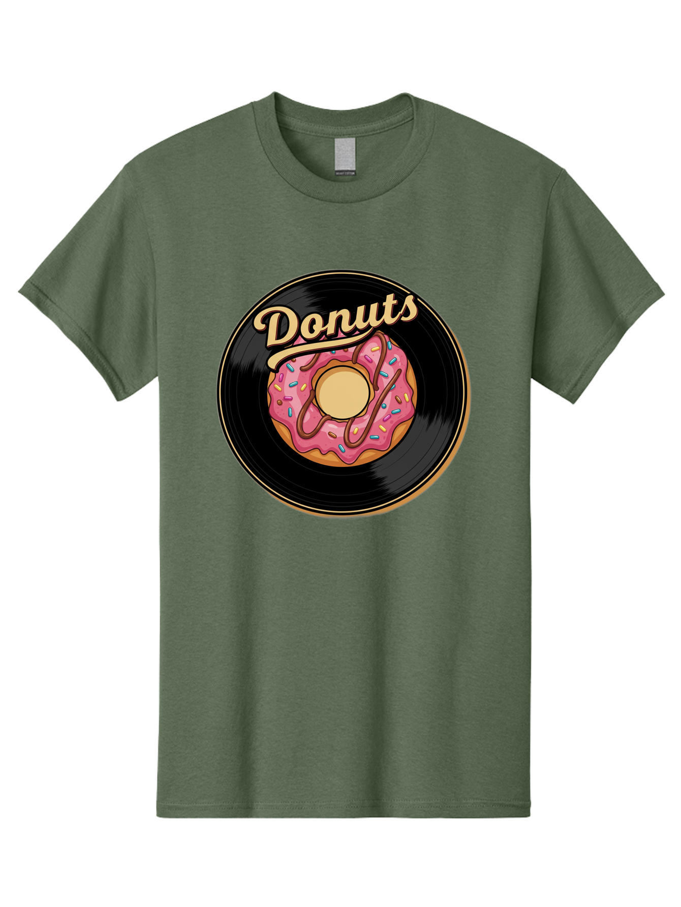 Donuts-3 Men'S Graphic Tee, 100% Cotton, Comfortable Casual Summer Wear, Machine Washable, Donut On Vinyl Record, Pink Donut With Sprinkles, Chocolate Drizzle, Sweet Treat, Retro Design, Donut Love, Vinyl Record Art, Donut Illustration Baa521