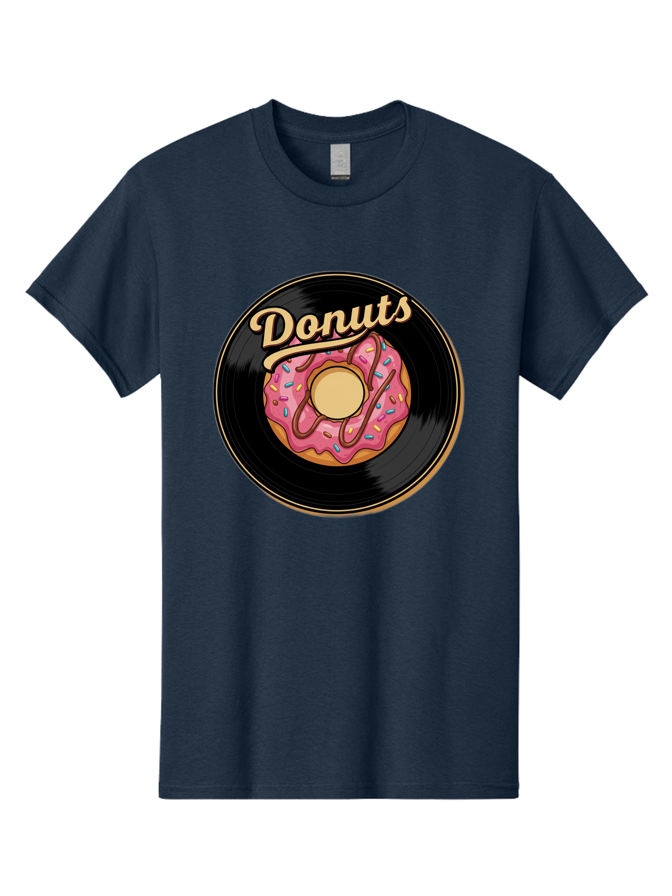 Donuts-3 Men'S Graphic Tee, 100% Cotton, Comfortable Casual Summer Wear, Machine Washable, Donut On Vinyl Record, Pink Donut With Sprinkles, Chocolate Drizzle, Sweet Treat, Retro Design, Donut Love, Vinyl Record Art, Donut Illustration Baa521