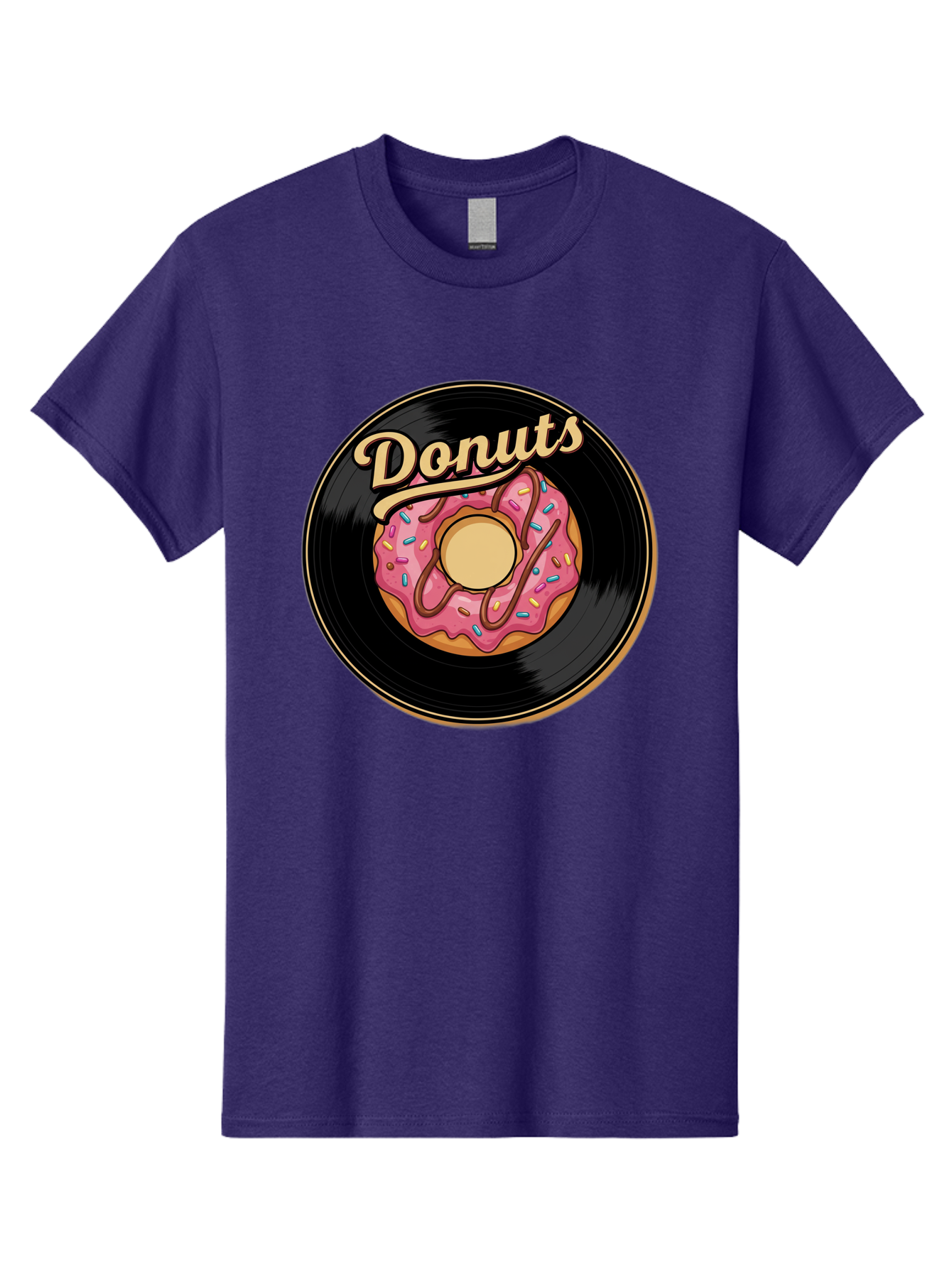 Donuts-3 Men'S Graphic Tee, 100% Cotton, Comfortable Casual Summer Wear, Machine Washable, Donut On Vinyl Record, Pink Donut With Sprinkles, Chocolate Drizzle, Sweet Treat, Retro Design, Donut Love, Vinyl Record Art, Donut Illustration Baa521