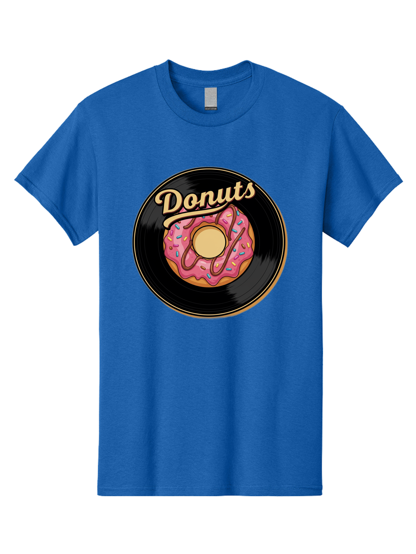 Donuts-3 Men'S Graphic Tee, 100% Cotton, Comfortable Casual Summer Wear, Machine Washable, Donut On Vinyl Record, Pink Donut With Sprinkles, Chocolate Drizzle, Sweet Treat, Retro Design, Donut Love, Vinyl Record Art, Donut Illustration Baa521