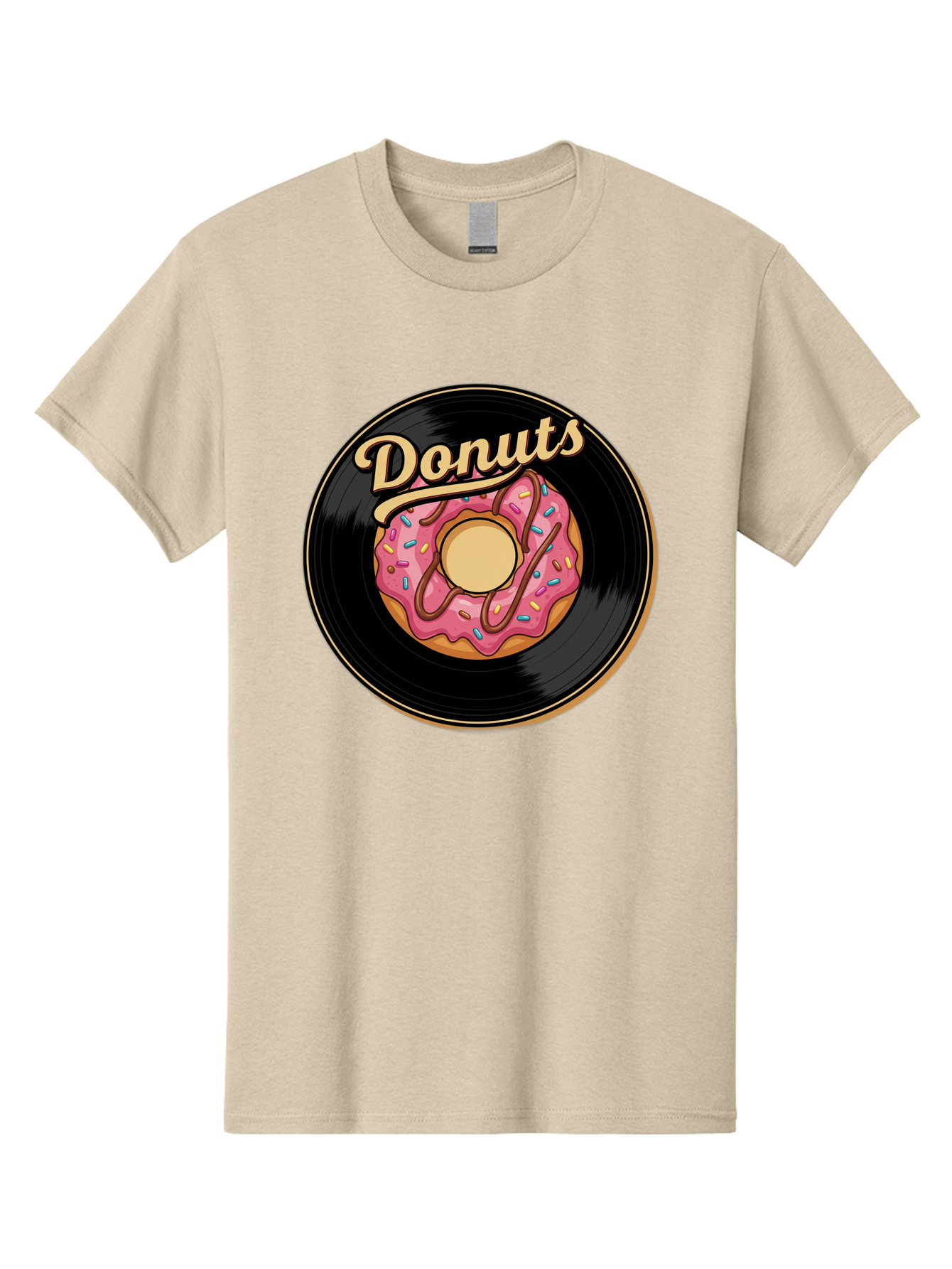 Donuts-3 Men'S Graphic Tee, 100% Cotton, Comfortable Casual Summer Wear, Machine Washable, Donut On Vinyl Record, Pink Donut With Sprinkles, Chocolate Drizzle, Sweet Treat, Retro Design, Donut Love, Vinyl Record Art, Donut Illustration Baa521