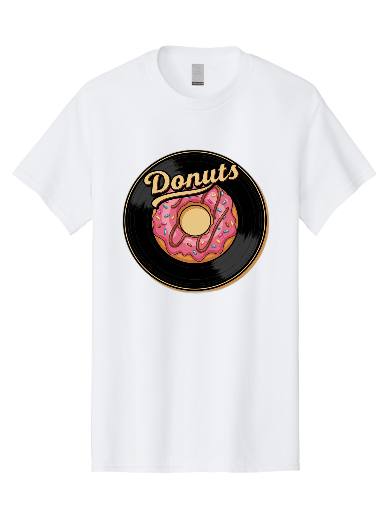 Donuts-3 Men'S Graphic Tee, 100% Cotton, Comfortable Casual Summer Wear, Machine Washable, Donut On Vinyl Record, Pink Donut With Sprinkles, Chocolate Drizzle, Sweet Treat, Retro Design, Donut Love, Vinyl Record Art, Donut Illustration Baa521