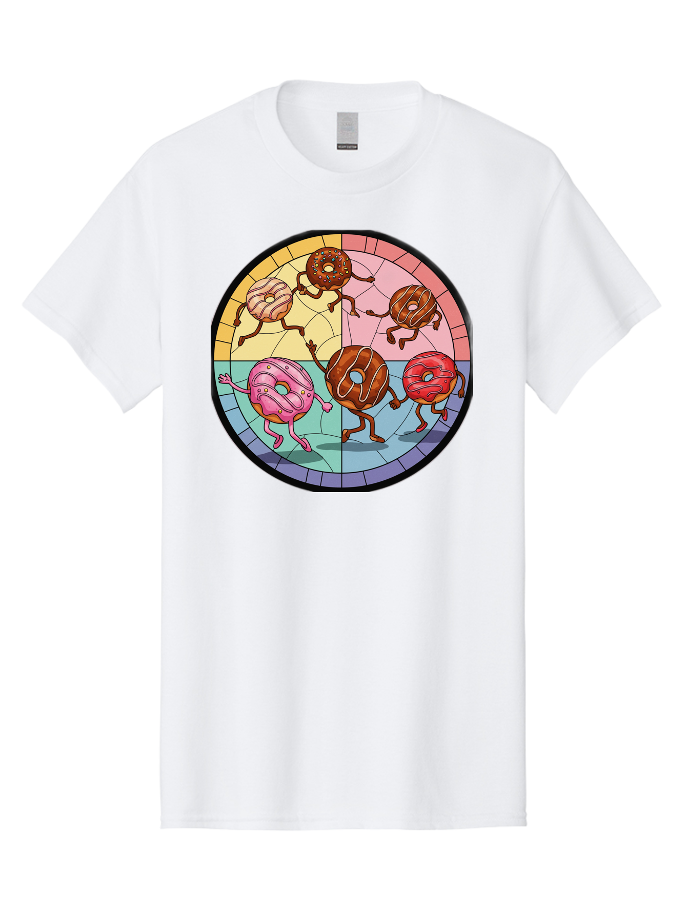 Donuts-Dancing-1 Men'S Graphic Tee, 100% Cotton, Comfortable Casual Summer Wear, Machine Washable, Donuts Dancing, Cartoon Donuts, Sweet Treats, Colorful Illustration, Playful Art, Pastry Characters, Whimsical Design, Tasty Delights, Baa522