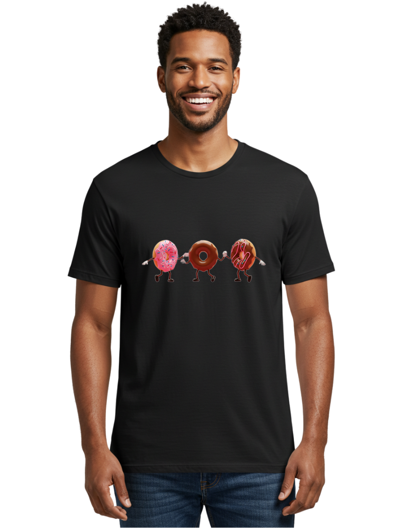 Donuts-Dancing Men'S Graphic Tee, 100% Cotton, Comfortable Casual Summer Wear, Machine Washable, Donuts Dancing, Sweet Treats, Chocolate Frosting, Pink Sprinkles, Donut Friends, Cartoon Donuts, Tasty Desserts, Bakery Delights, Donut Gang, Baa524