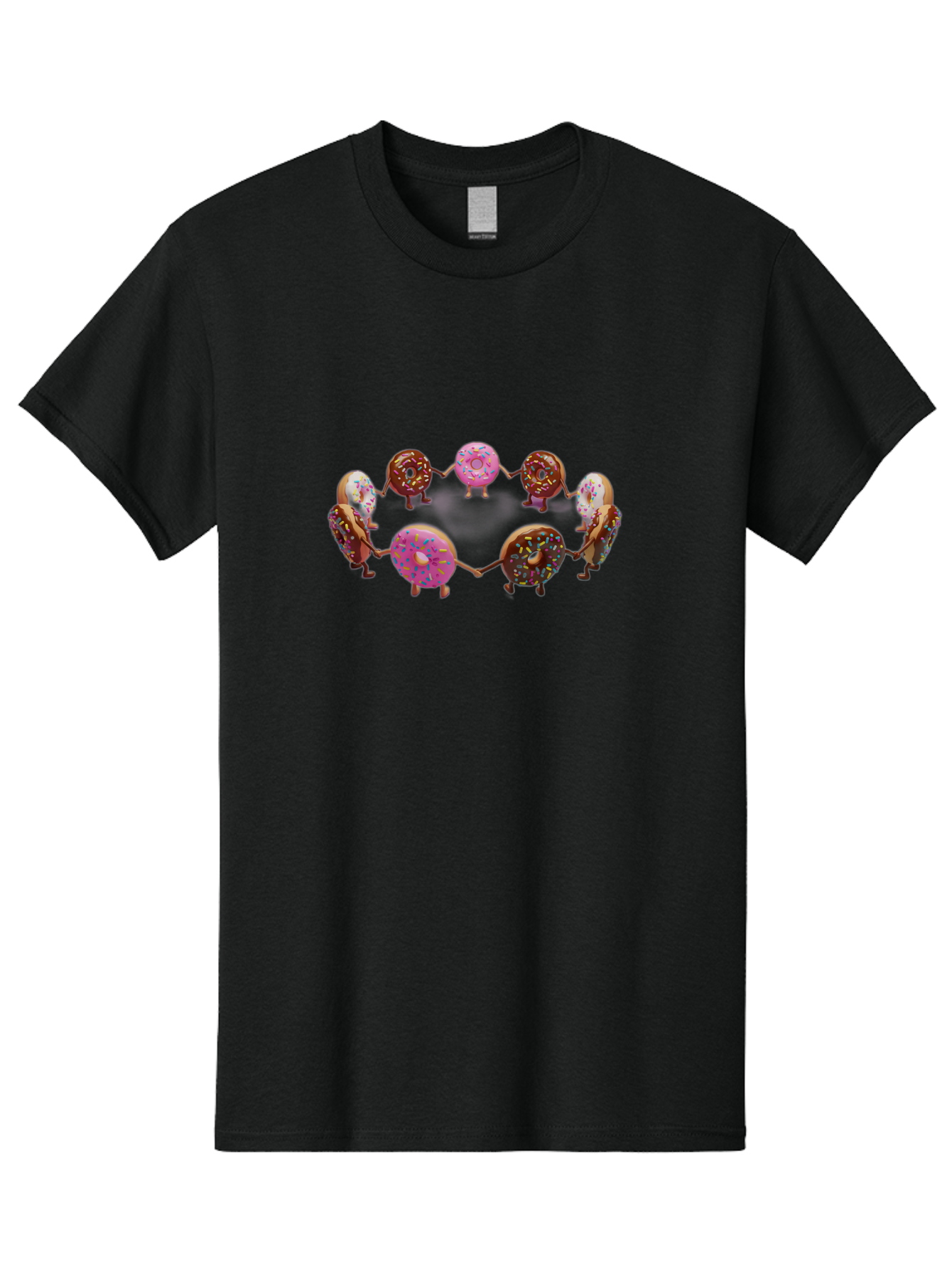 Donuts-In-Circle Men'S Graphic Tee, 100% Cotton, Comfortable Casual Summer Wear, Machine Washable, Donuts With Faces, Holding Hands, Colorful Sprinkles, Sweet Treats, Circle Formation, Whimsical Design, Playful Illustration, Cartoon Donuts, Baa526