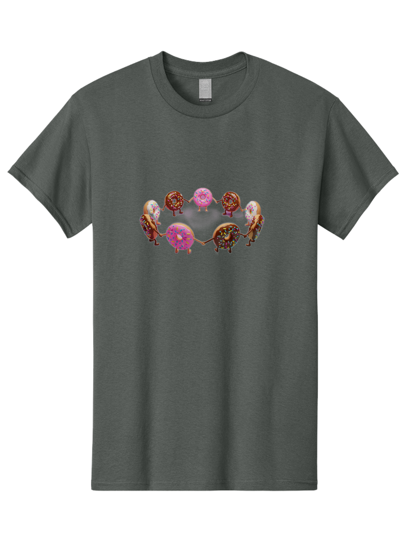 Donuts-In-Circle Men'S Graphic Tee, 100% Cotton, Comfortable Casual Summer Wear, Machine Washable, Donuts With Faces, Holding Hands, Colorful Sprinkles, Sweet Treats, Circle Formation, Whimsical Design, Playful Illustration, Cartoon Donuts, Baa526