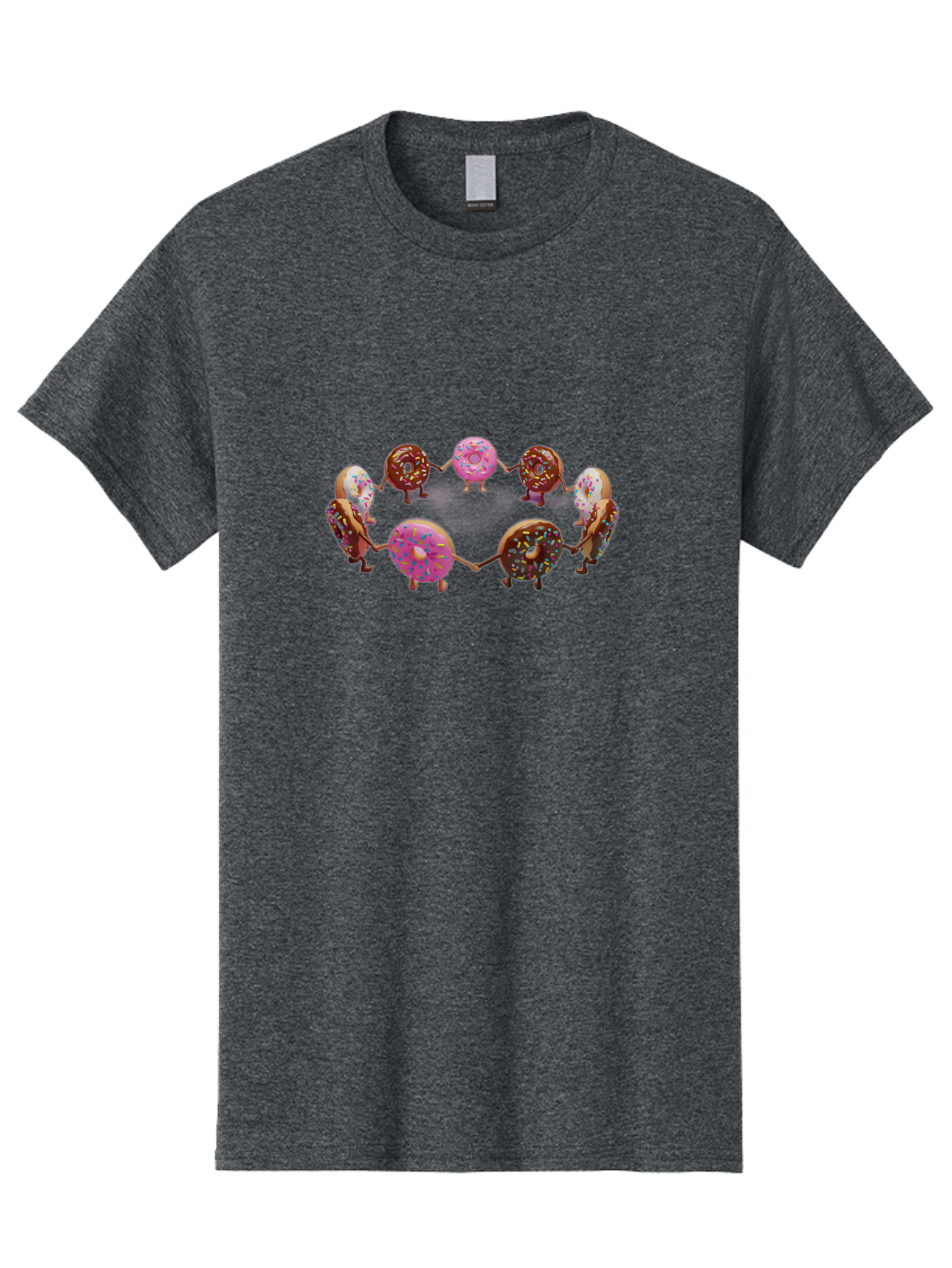 Donuts-In-Circle Men'S Graphic Tee, 100% Cotton, Comfortable Casual Summer Wear, Machine Washable, Donuts With Faces, Holding Hands, Colorful Sprinkles, Sweet Treats, Circle Formation, Whimsical Design, Playful Illustration, Cartoon Donuts, Baa526