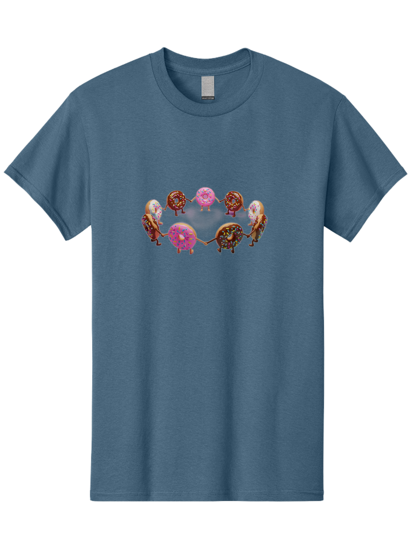 Donuts-In-Circle Men'S Graphic Tee, 100% Cotton, Comfortable Casual Summer Wear, Machine Washable, Donuts With Faces, Holding Hands, Colorful Sprinkles, Sweet Treats, Circle Formation, Whimsical Design, Playful Illustration, Cartoon Donuts, Baa526