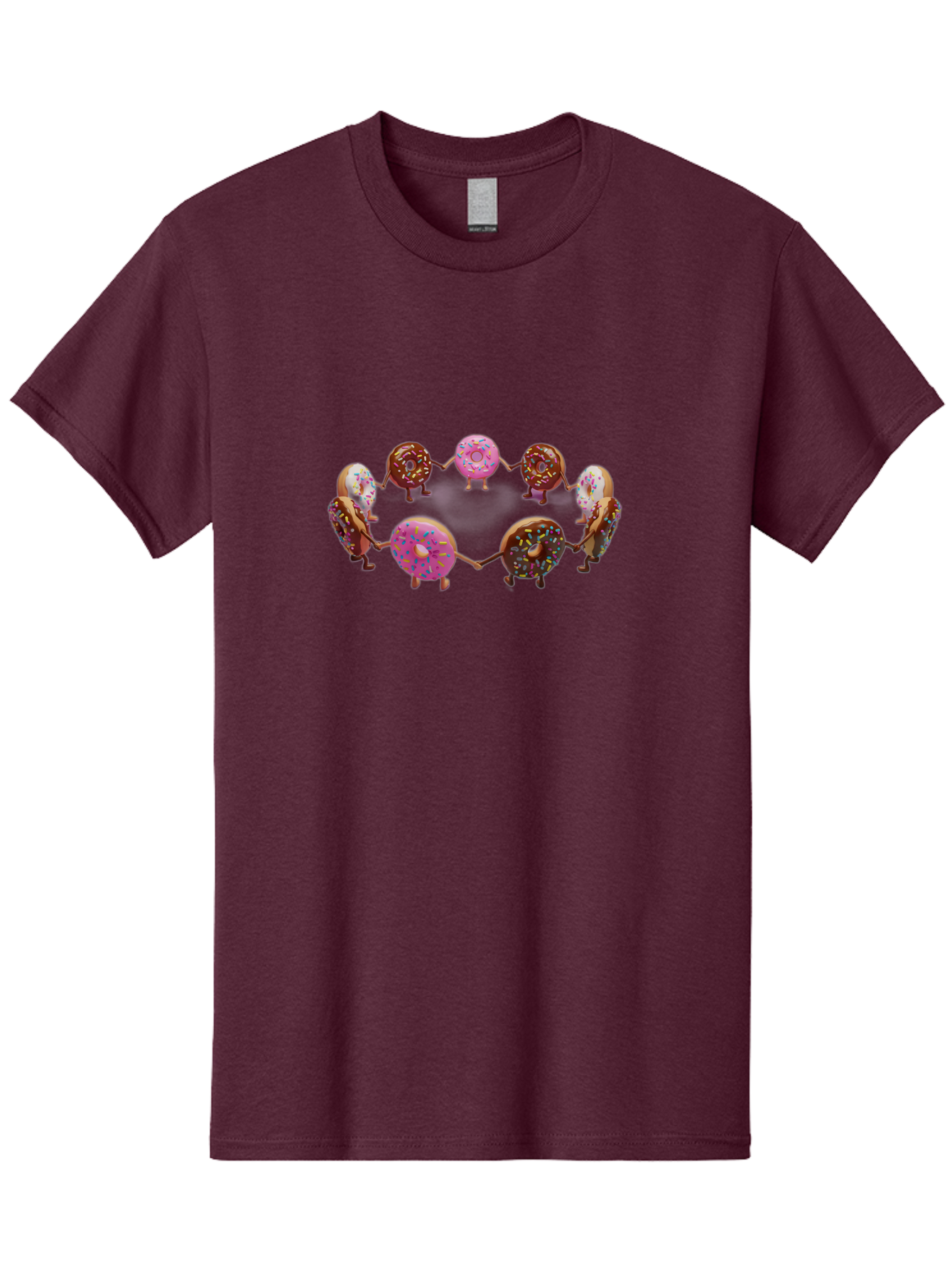 Donuts-In-Circle Men'S Graphic Tee, 100% Cotton, Comfortable Casual Summer Wear, Machine Washable, Donuts With Faces, Holding Hands, Colorful Sprinkles, Sweet Treats, Circle Formation, Whimsical Design, Playful Illustration, Cartoon Donuts, Baa526