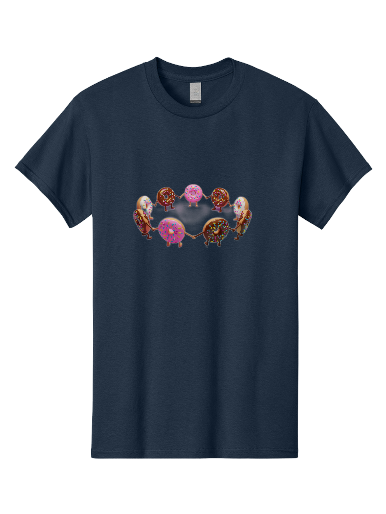 Donuts-In-Circle Men'S Graphic Tee, 100% Cotton, Comfortable Casual Summer Wear, Machine Washable, Donuts With Faces, Holding Hands, Colorful Sprinkles, Sweet Treats, Circle Formation, Whimsical Design, Playful Illustration, Cartoon Donuts, Baa526
