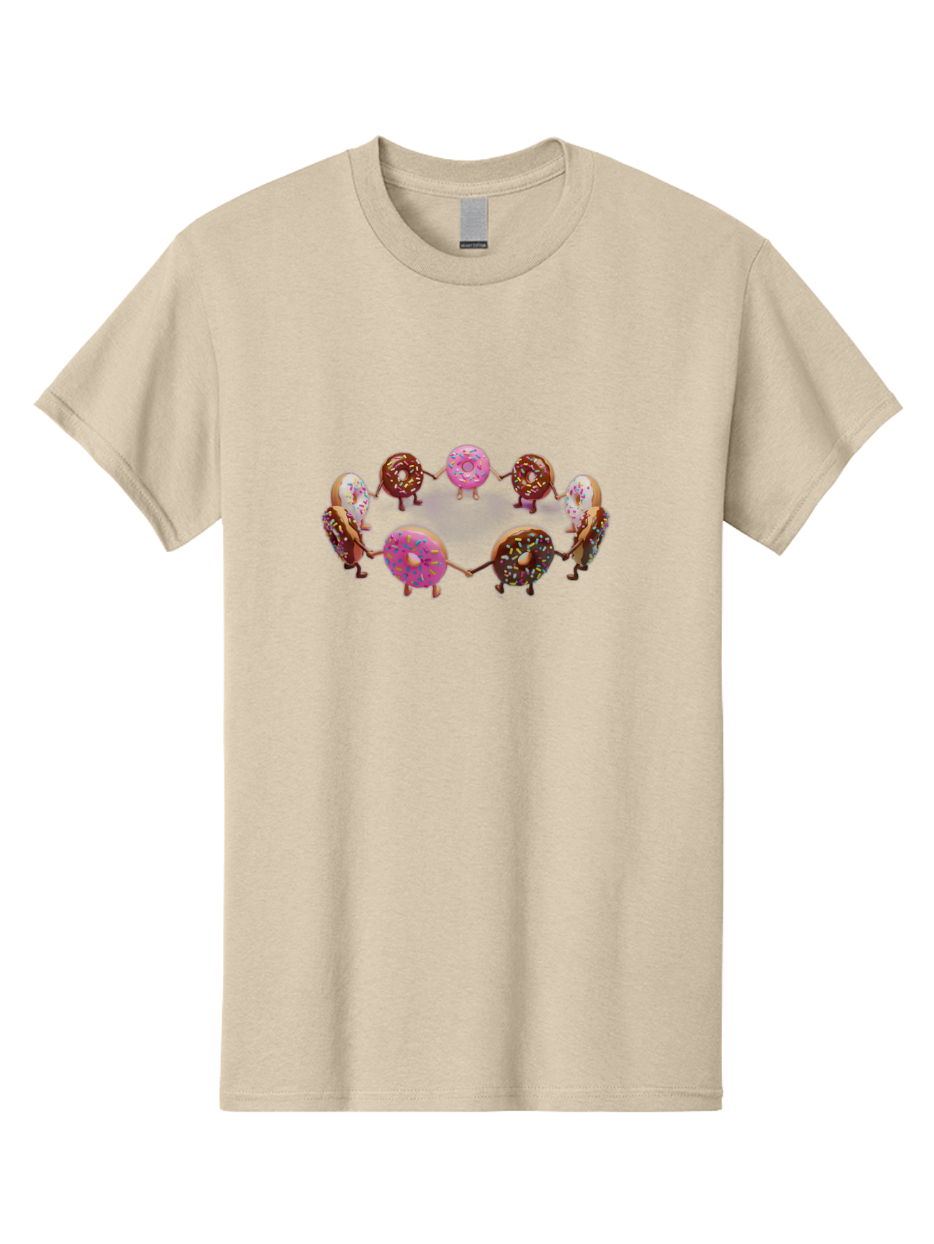 Donuts-In-Circle Men'S Graphic Tee, 100% Cotton, Comfortable Casual Summer Wear, Machine Washable, Donuts With Faces, Holding Hands, Colorful Sprinkles, Sweet Treats, Circle Formation, Whimsical Design, Playful Illustration, Cartoon Donuts, Baa526