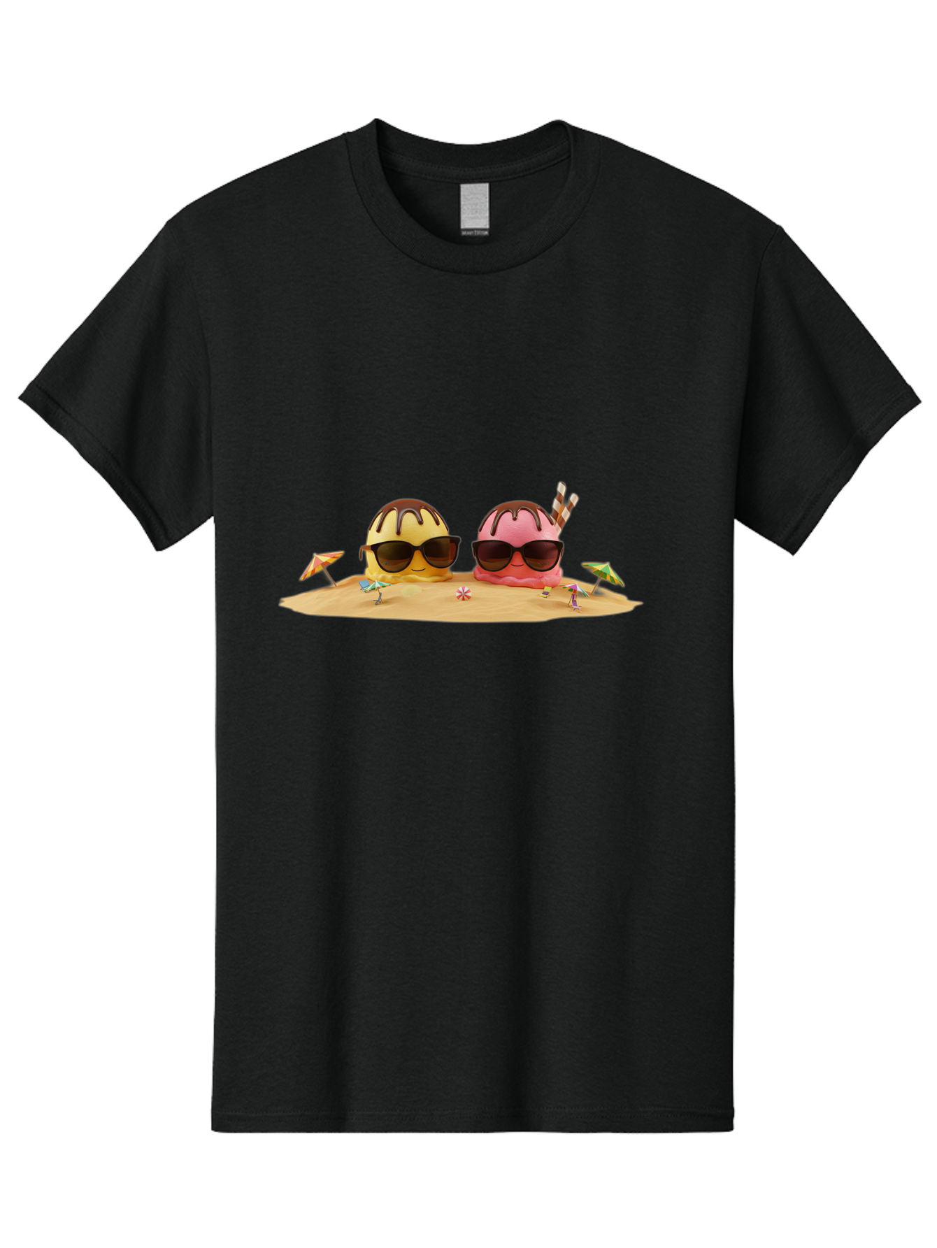Donuts-On-Island Men'S Graphic Tee, 100% Cotton, Comfortable Casual Summer Wear, Machine Washable, Cupcakes On Island, Sunglasses, Beach Umbrellas, Summer Fun, Cartoon Style, Sweet Treats, Tropical Getaway, Vacation Vibes, Dessert Lovers, Baa527