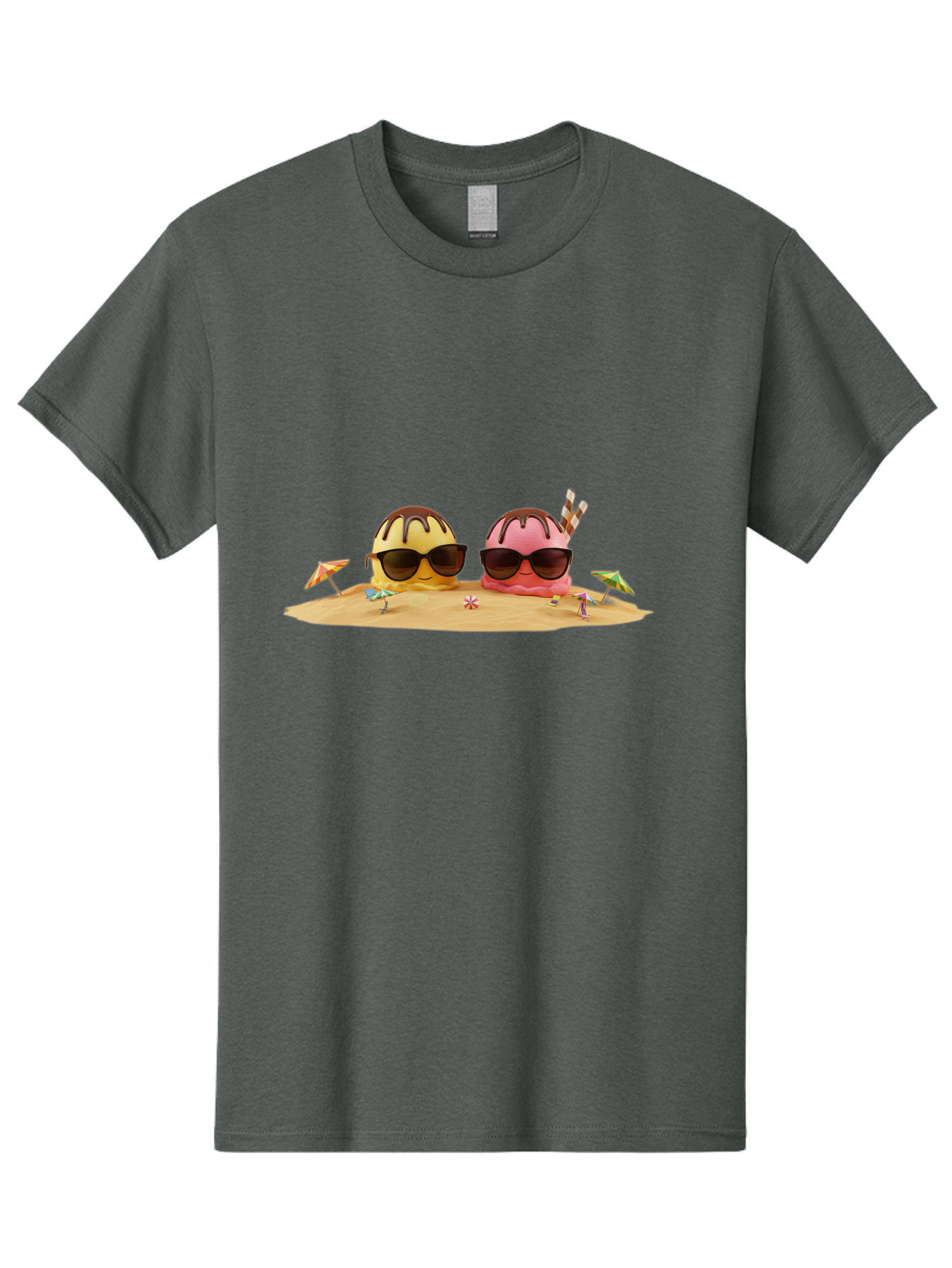Donuts-On-Island Men'S Graphic Tee, 100% Cotton, Comfortable Casual Summer Wear, Machine Washable, Cupcakes On Island, Sunglasses, Beach Umbrellas, Summer Fun, Cartoon Style, Sweet Treats, Tropical Getaway, Vacation Vibes, Dessert Lovers, Baa527