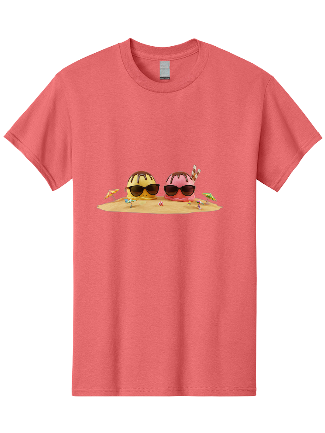 Donuts-On-Island Men'S Graphic Tee, 100% Cotton, Comfortable Casual Summer Wear, Machine Washable, Cupcakes On Island, Sunglasses, Beach Umbrellas, Summer Fun, Cartoon Style, Sweet Treats, Tropical Getaway, Vacation Vibes, Dessert Lovers, Baa527