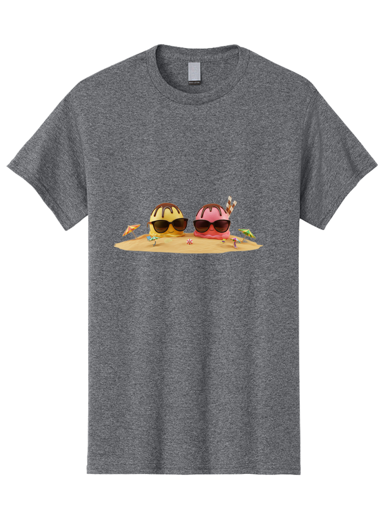 Donuts-On-Island Men'S Graphic Tee, 100% Cotton, Comfortable Casual Summer Wear, Machine Washable, Cupcakes On Island, Sunglasses, Beach Umbrellas, Summer Fun, Cartoon Style, Sweet Treats, Tropical Getaway, Vacation Vibes, Dessert Lovers, Baa527