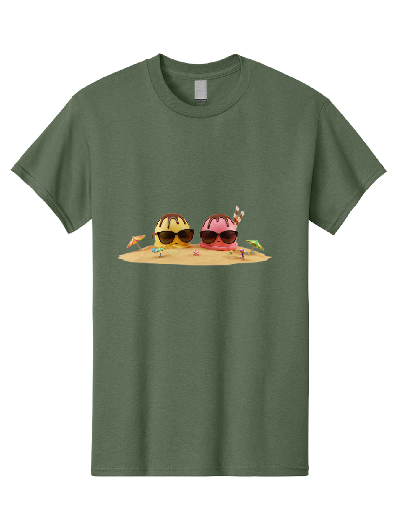 Donuts-On-Island Men'S Graphic Tee, 100% Cotton, Comfortable Casual Summer Wear, Machine Washable, Cupcakes On Island, Sunglasses, Beach Umbrellas, Summer Fun, Cartoon Style, Sweet Treats, Tropical Getaway, Vacation Vibes, Dessert Lovers, Baa527