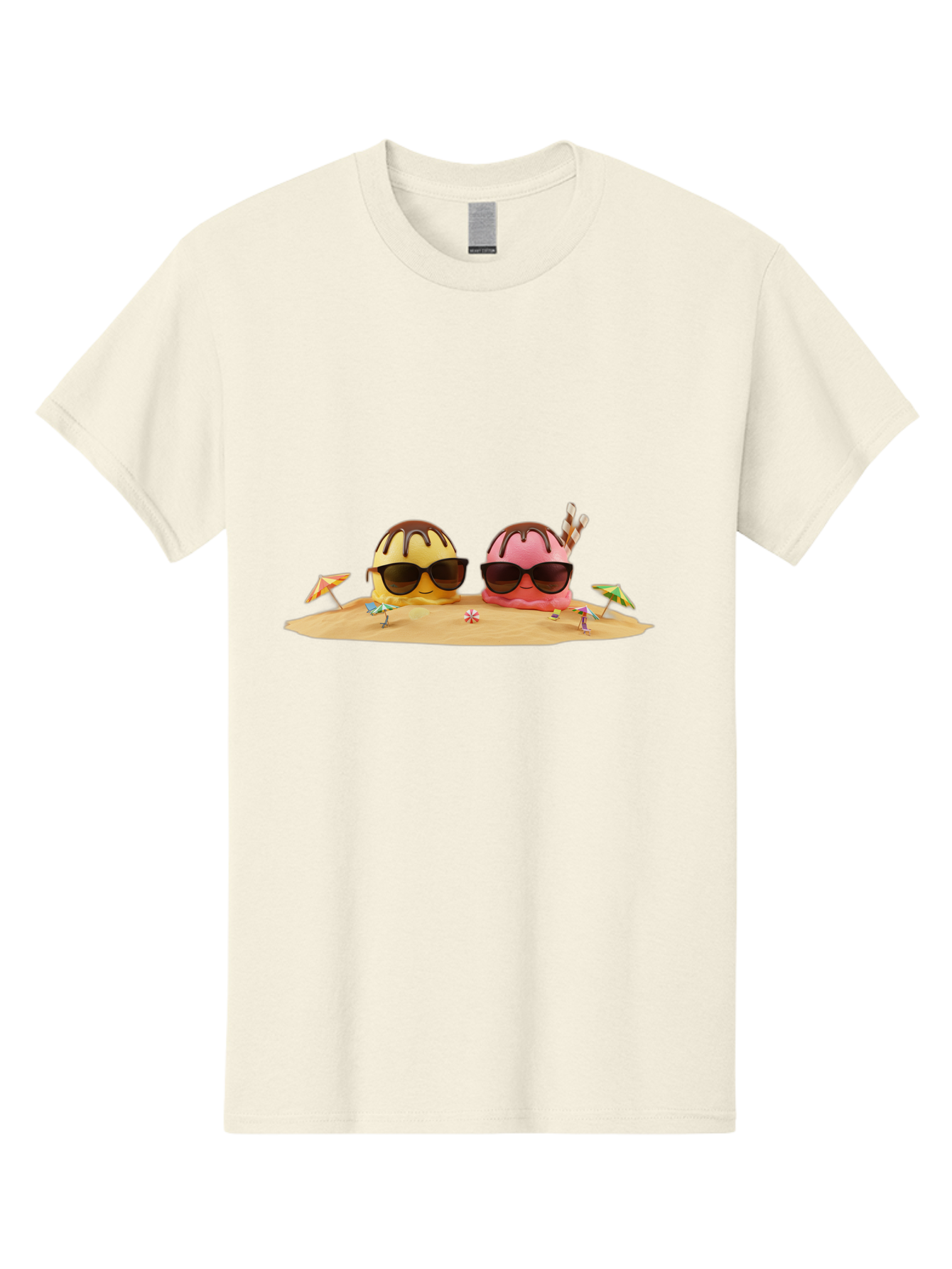 Donuts-On-Island Men'S Graphic Tee, 100% Cotton, Comfortable Casual Summer Wear, Machine Washable, Cupcakes On Island, Sunglasses, Beach Umbrellas, Summer Fun, Cartoon Style, Sweet Treats, Tropical Getaway, Vacation Vibes, Dessert Lovers, Baa527