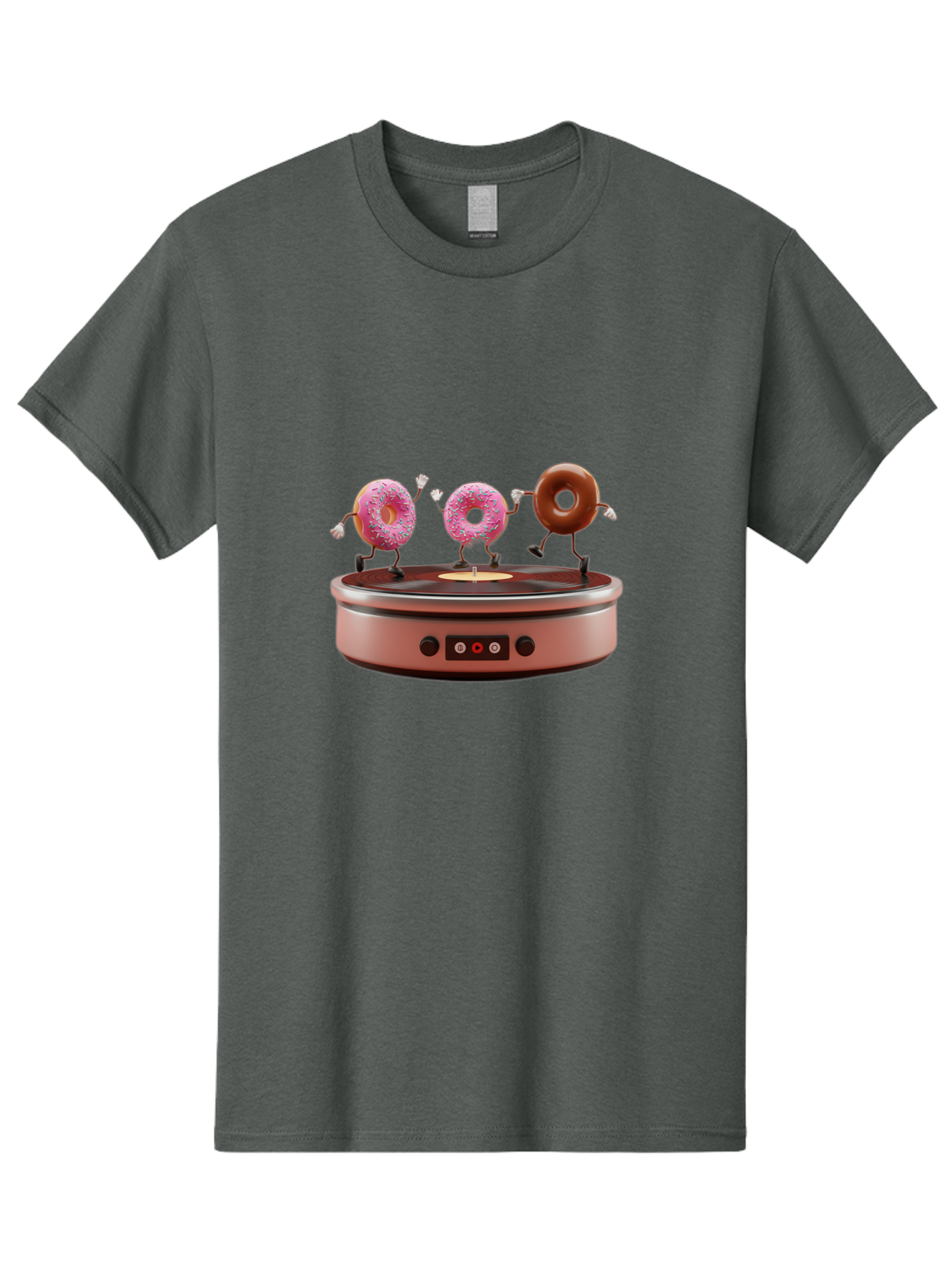 Donuts-On-Record-Player Men'S Graphic Tee, 100% Cotton, Comfortable Casual Summer Wear, Machine Washable, Donuts Dancing, Vinyl Record Player, Retro Music Setup, Sweet Treats, Funky Vibe, Playful Scene, Dessert Party, Cartoon Donuts, Baa528