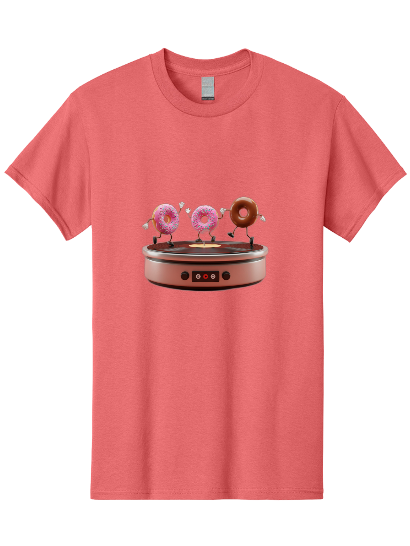 Donuts-On-Record-Player Men'S Graphic Tee, 100% Cotton, Comfortable Casual Summer Wear, Machine Washable, Donuts Dancing, Vinyl Record Player, Retro Music Setup, Sweet Treats, Funky Vibe, Playful Scene, Dessert Party, Cartoon Donuts, Baa528