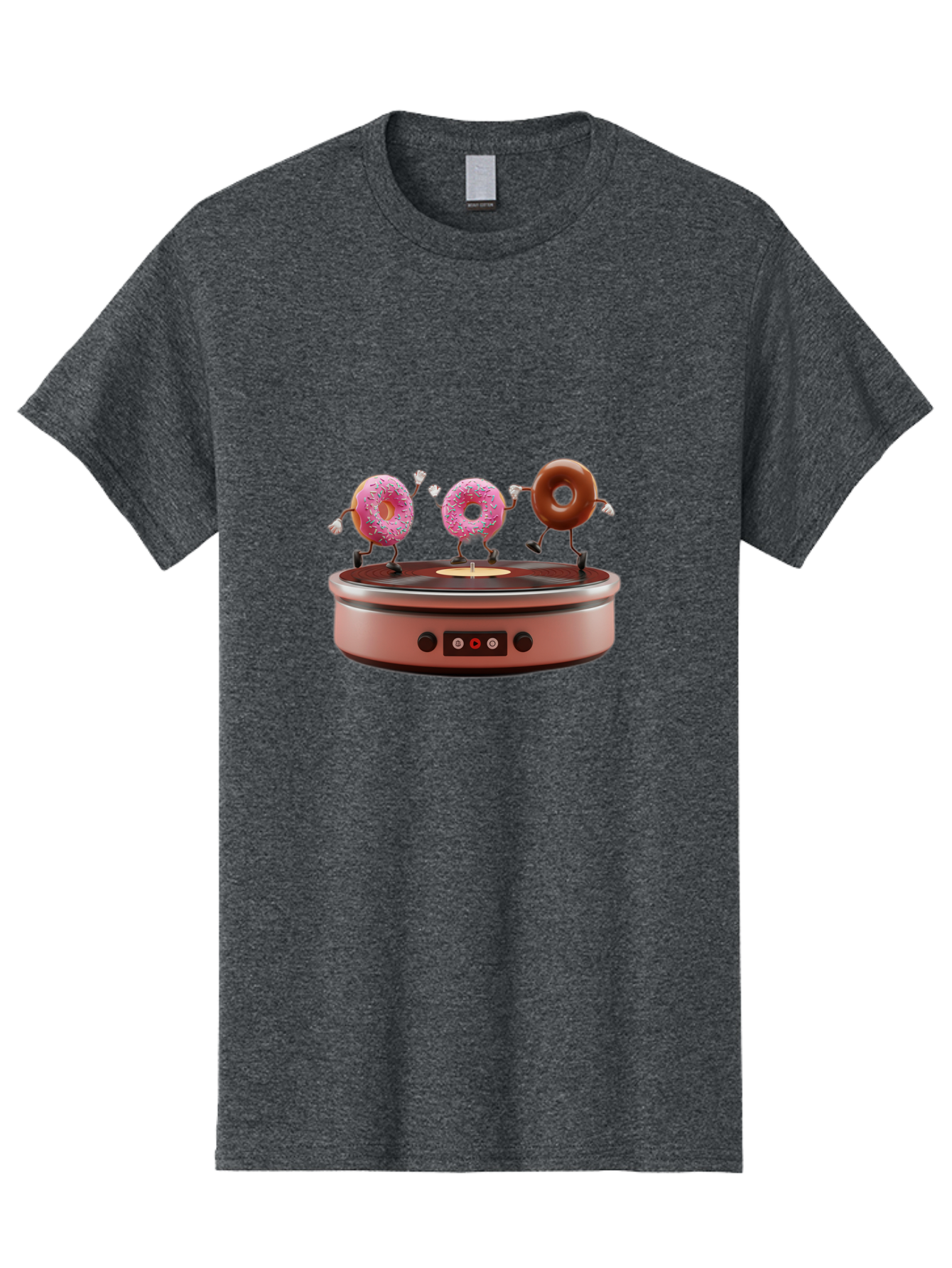 Donuts-On-Record-Player Men'S Graphic Tee, 100% Cotton, Comfortable Casual Summer Wear, Machine Washable, Donuts Dancing, Vinyl Record Player, Retro Music Setup, Sweet Treats, Funky Vibe, Playful Scene, Dessert Party, Cartoon Donuts, Baa528