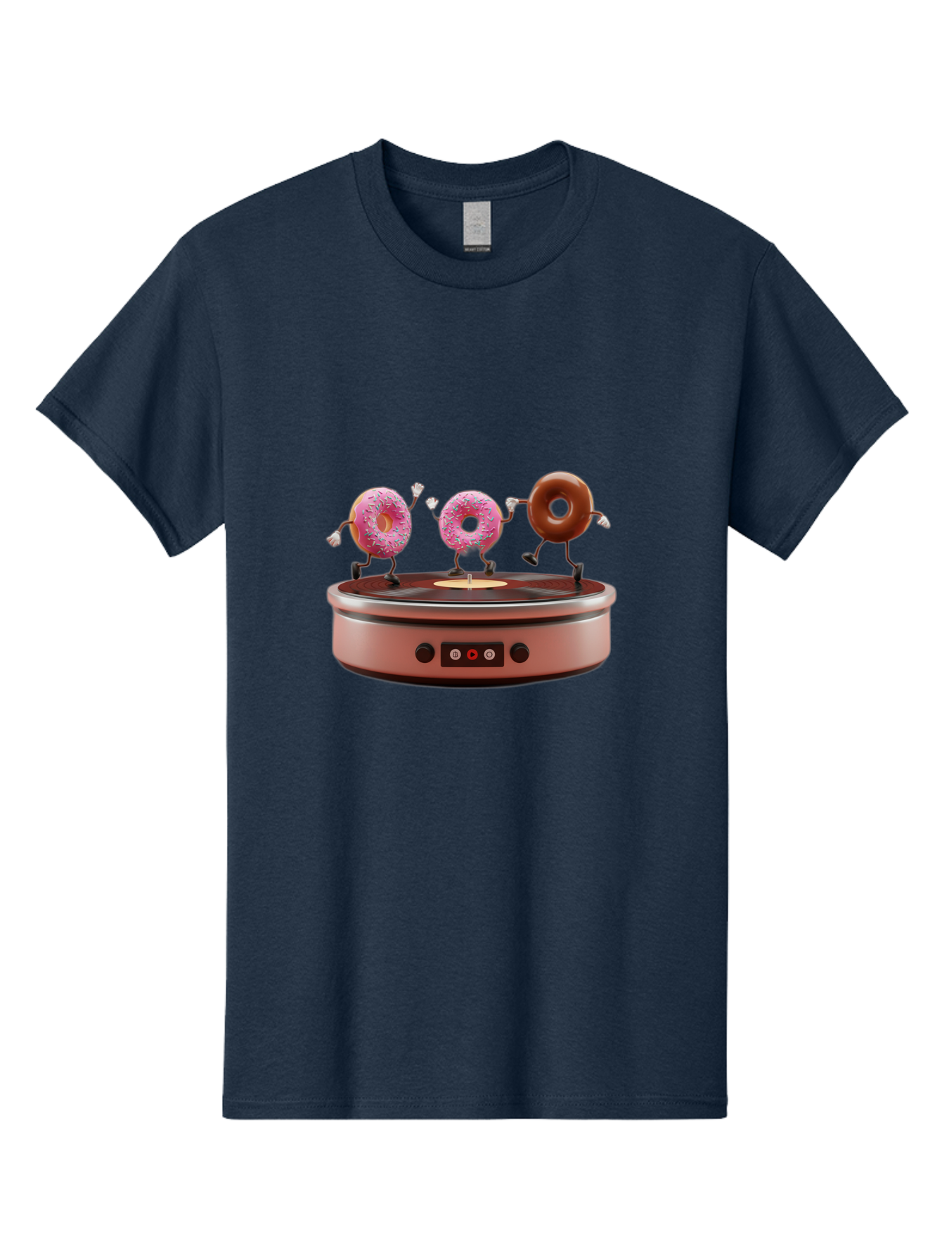 Donuts-On-Record-Player Men'S Graphic Tee, 100% Cotton, Comfortable Casual Summer Wear, Machine Washable, Donuts Dancing, Vinyl Record Player, Retro Music Setup, Sweet Treats, Funky Vibe, Playful Scene, Dessert Party, Cartoon Donuts, Baa528