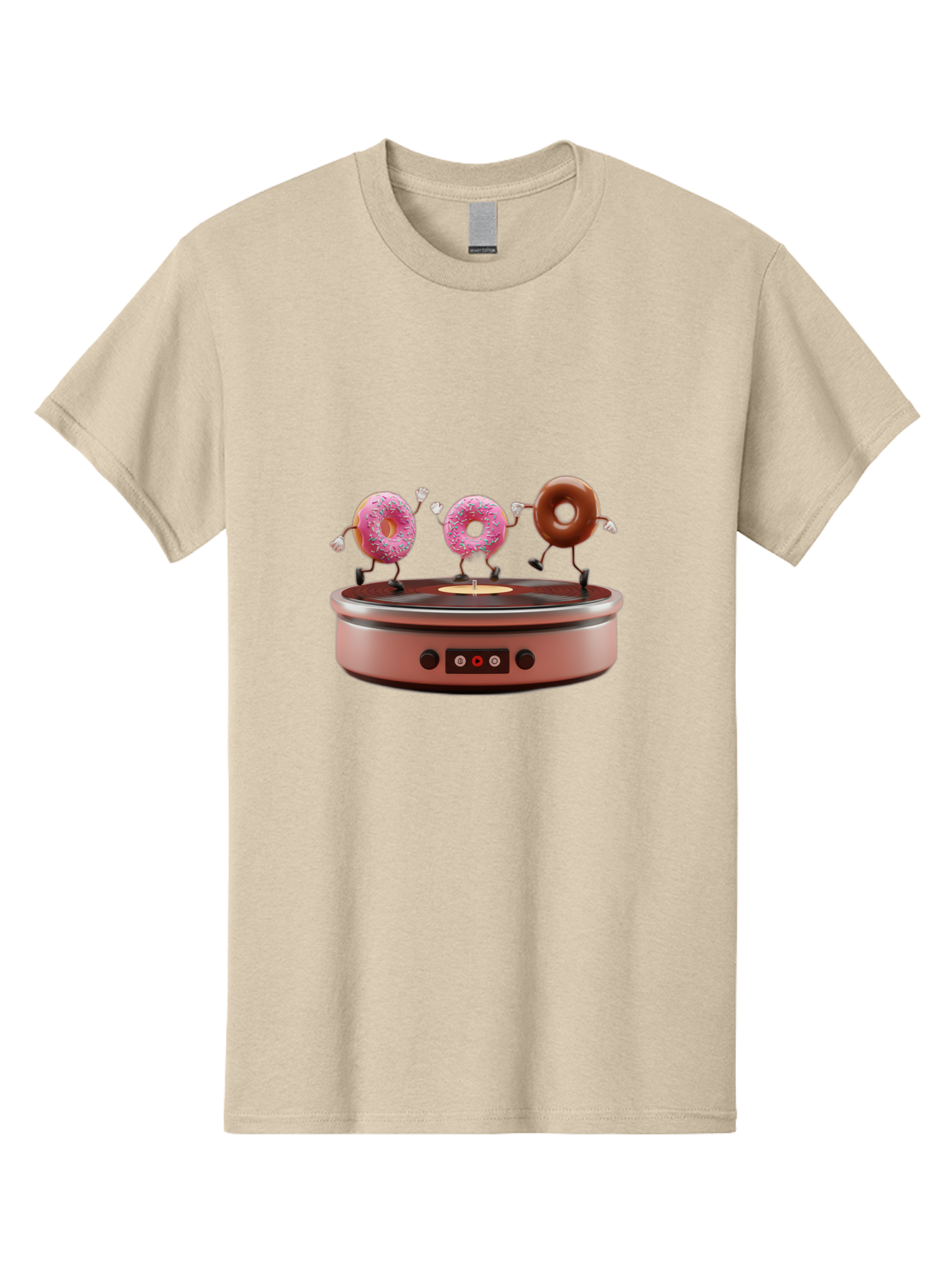 Donuts-On-Record-Player Men'S Graphic Tee, 100% Cotton, Comfortable Casual Summer Wear, Machine Washable, Donuts Dancing, Vinyl Record Player, Retro Music Setup, Sweet Treats, Funky Vibe, Playful Scene, Dessert Party, Cartoon Donuts, Baa528
