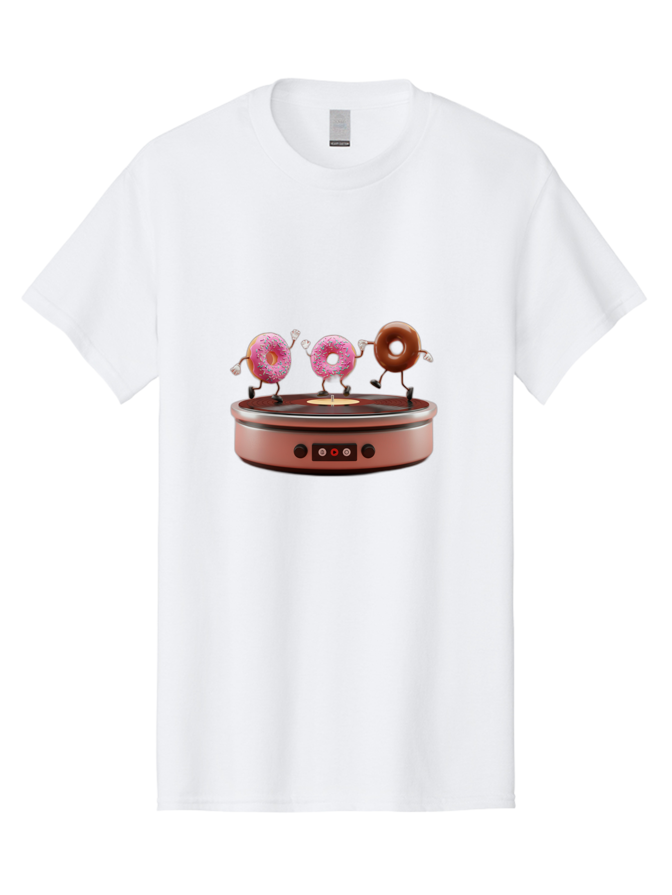 Donuts-On-Record-Player Men'S Graphic Tee, 100% Cotton, Comfortable Casual Summer Wear, Machine Washable, Donuts Dancing, Vinyl Record Player, Retro Music Setup, Sweet Treats, Funky Vibe, Playful Scene, Dessert Party, Cartoon Donuts, Baa528
