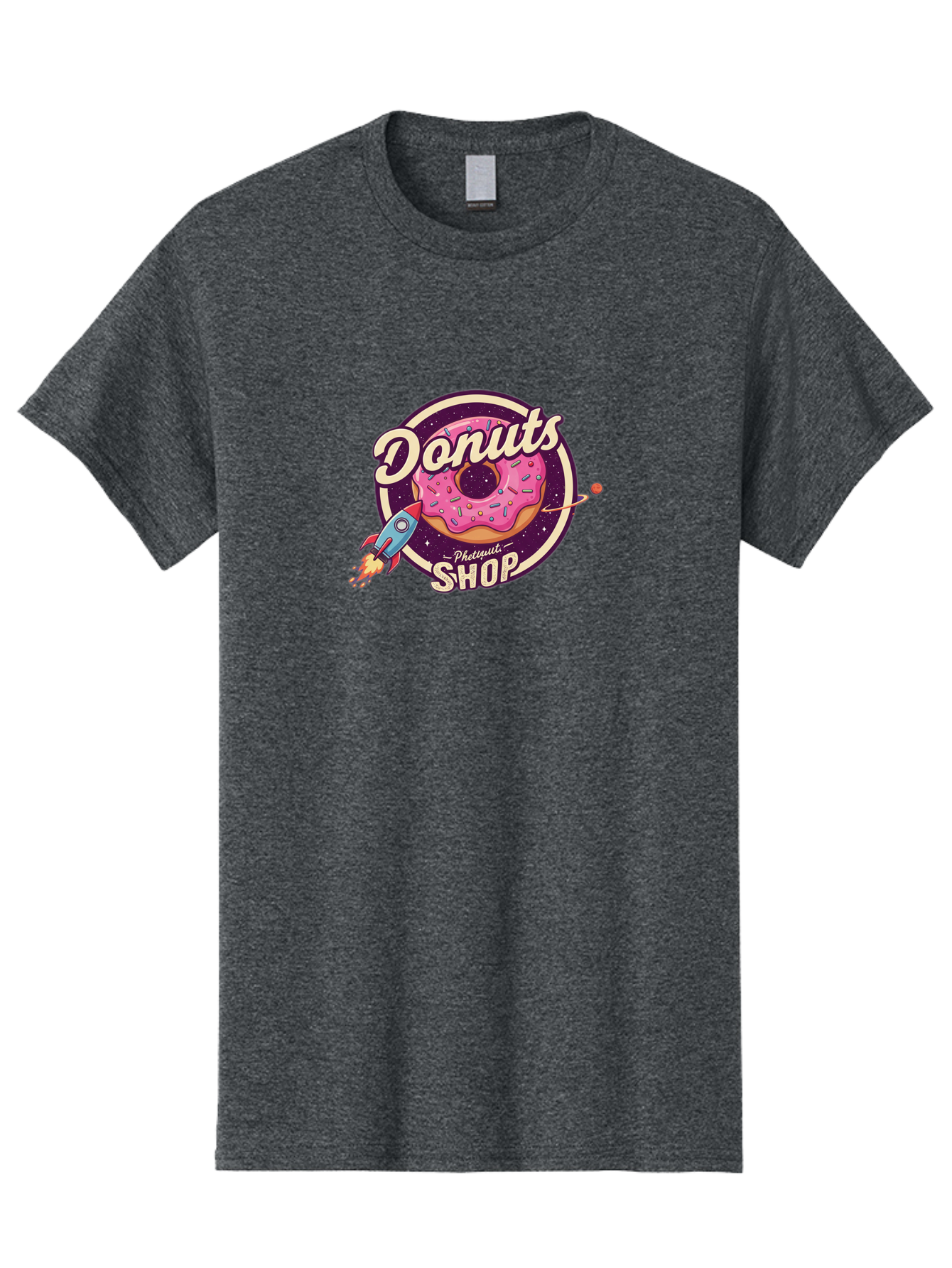 Donuts-Shop-1 Men'S Graphic Tee, 100% Cotton, Comfortable Casual Summer Wear, Machine Washable, Pink Donut With Sprinkles, Donut Shop Logo, Space-Themed Donut, Rocket Ship Launching, Donut In Space, Colorful Dessert, Sweet Treats, Baa529