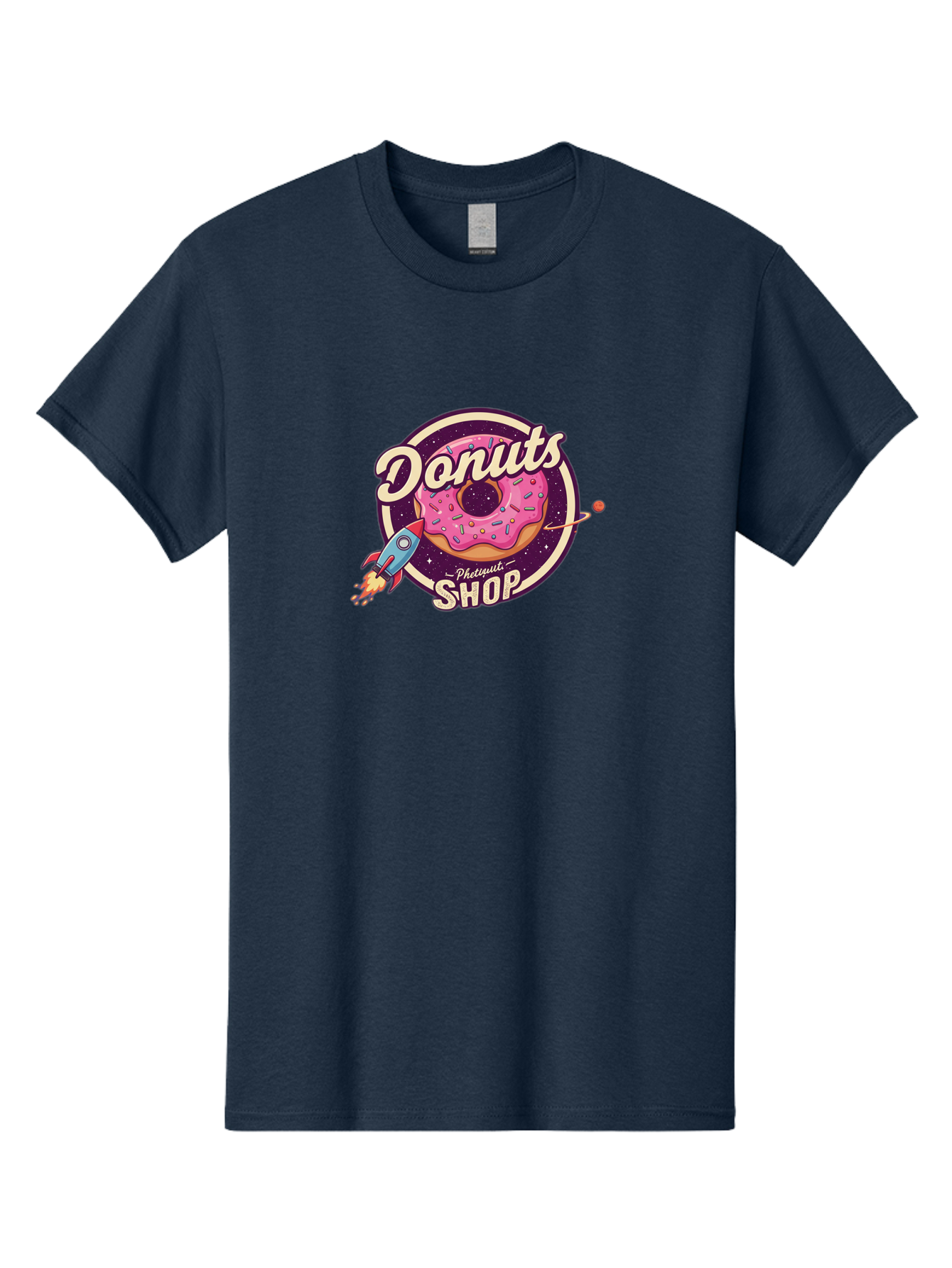 Donuts-Shop-1 Men'S Graphic Tee, 100% Cotton, Comfortable Casual Summer Wear, Machine Washable, Pink Donut With Sprinkles, Donut Shop Logo, Space-Themed Donut, Rocket Ship Launching, Donut In Space, Colorful Dessert, Sweet Treats, Baa529