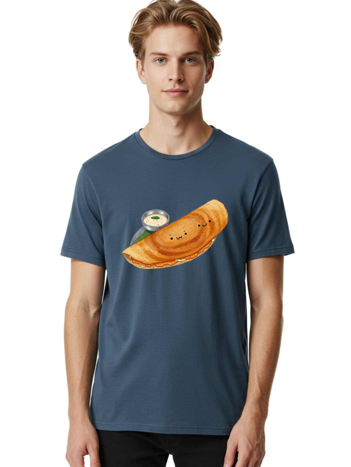 Dosa-2 Men'S Graphic Tee, 100% Cotton, Comfortable Casual Summer Wear, Machine Washable, Indian Cuisine, South Indian Food, Masala Dosa, Dosa Recipe, Crepe Style Pancake, Potato Filling, Chutney, Spicy, Savory, Cartoon Illustration, Kawaii, Baa533