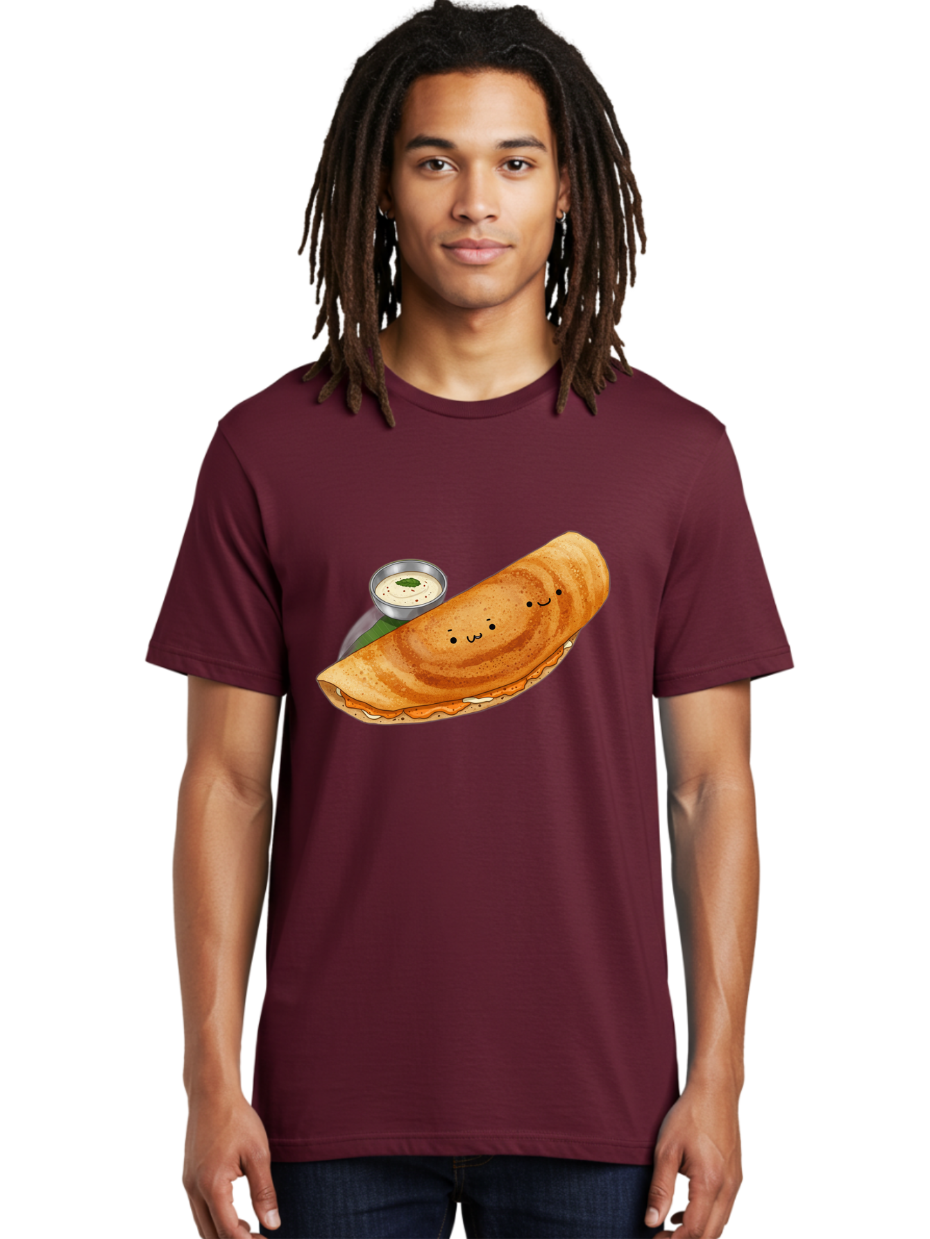 Dosa-2 Men'S Graphic Tee, 100% Cotton, Comfortable Casual Summer Wear, Machine Washable, Indian Cuisine, South Indian Food, Masala Dosa, Dosa Recipe, Crepe Style Pancake, Potato Filling, Chutney, Spicy, Savory, Cartoon Illustration, Kawaii, Baa533