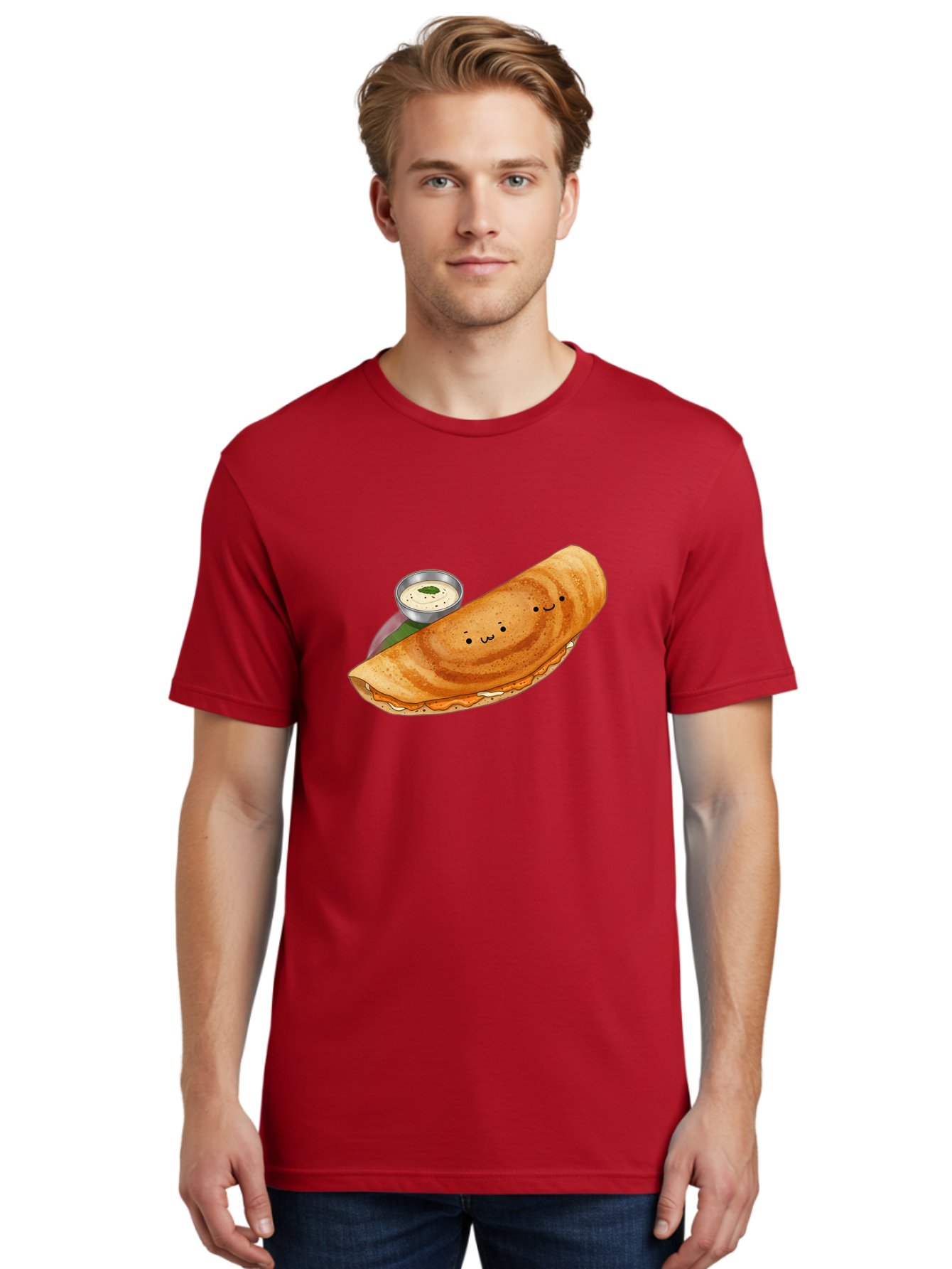 Dosa-2 Men'S Graphic Tee, 100% Cotton, Comfortable Casual Summer Wear, Machine Washable, Indian Cuisine, South Indian Food, Masala Dosa, Dosa Recipe, Crepe Style Pancake, Potato Filling, Chutney, Spicy, Savory, Cartoon Illustration, Kawaii, Baa533