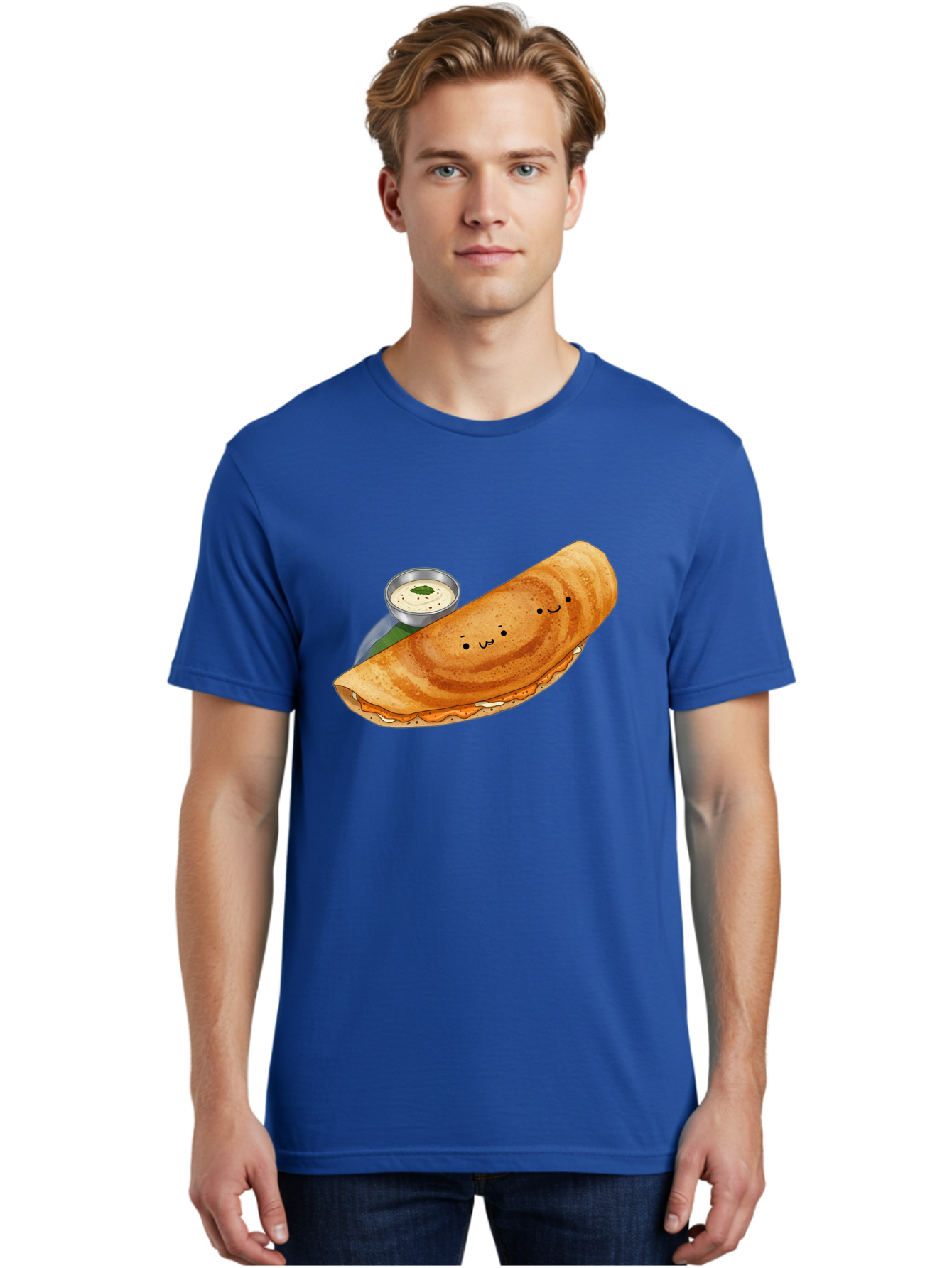 Dosa-2 Men'S Graphic Tee, 100% Cotton, Comfortable Casual Summer Wear, Machine Washable, Indian Cuisine, South Indian Food, Masala Dosa, Dosa Recipe, Crepe Style Pancake, Potato Filling, Chutney, Spicy, Savory, Cartoon Illustration, Kawaii, Baa533
