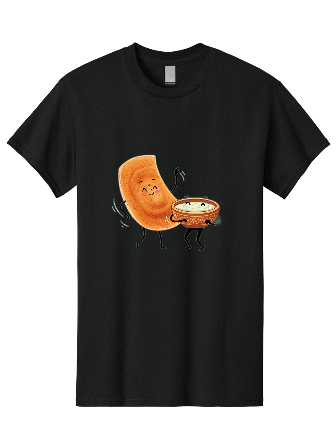 Dosa-And-Chutney Men'S Graphic Tee, 100% Cotton, Comfortable Casual Summer Wear, Machine Washable, Cartoon Papadum, Raita In Bowl, Smiling Faces, Happy Food, Indian Cuisine, Traditional Dish, Cartoon Characters, Funny Illustration, Baa534