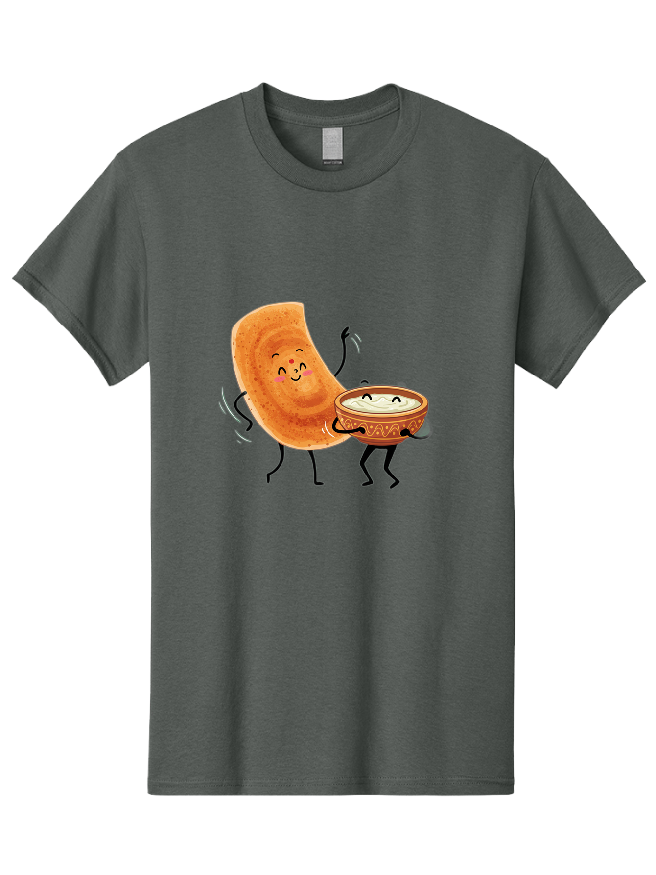 Dosa-And-Chutney Men'S Graphic Tee, 100% Cotton, Comfortable Casual Summer Wear, Machine Washable, Cartoon Papadum, Raita In Bowl, Smiling Faces, Happy Food, Indian Cuisine, Traditional Dish, Cartoon Characters, Funny Illustration, Baa534