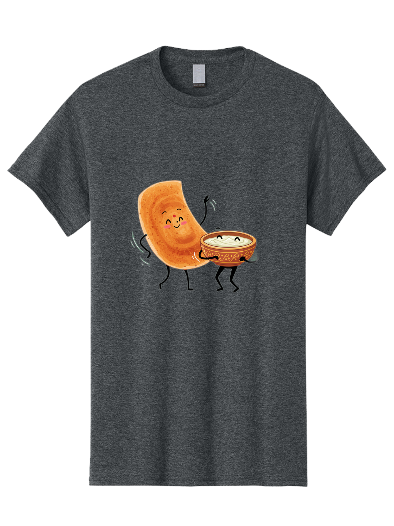 Dosa-And-Chutney Men'S Graphic Tee, 100% Cotton, Comfortable Casual Summer Wear, Machine Washable, Cartoon Papadum, Raita In Bowl, Smiling Faces, Happy Food, Indian Cuisine, Traditional Dish, Cartoon Characters, Funny Illustration, Baa534