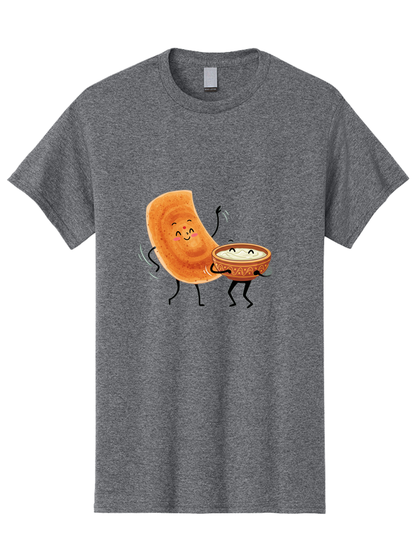 Dosa-And-Chutney Men'S Graphic Tee, 100% Cotton, Comfortable Casual Summer Wear, Machine Washable, Cartoon Papadum, Raita In Bowl, Smiling Faces, Happy Food, Indian Cuisine, Traditional Dish, Cartoon Characters, Funny Illustration, Baa534