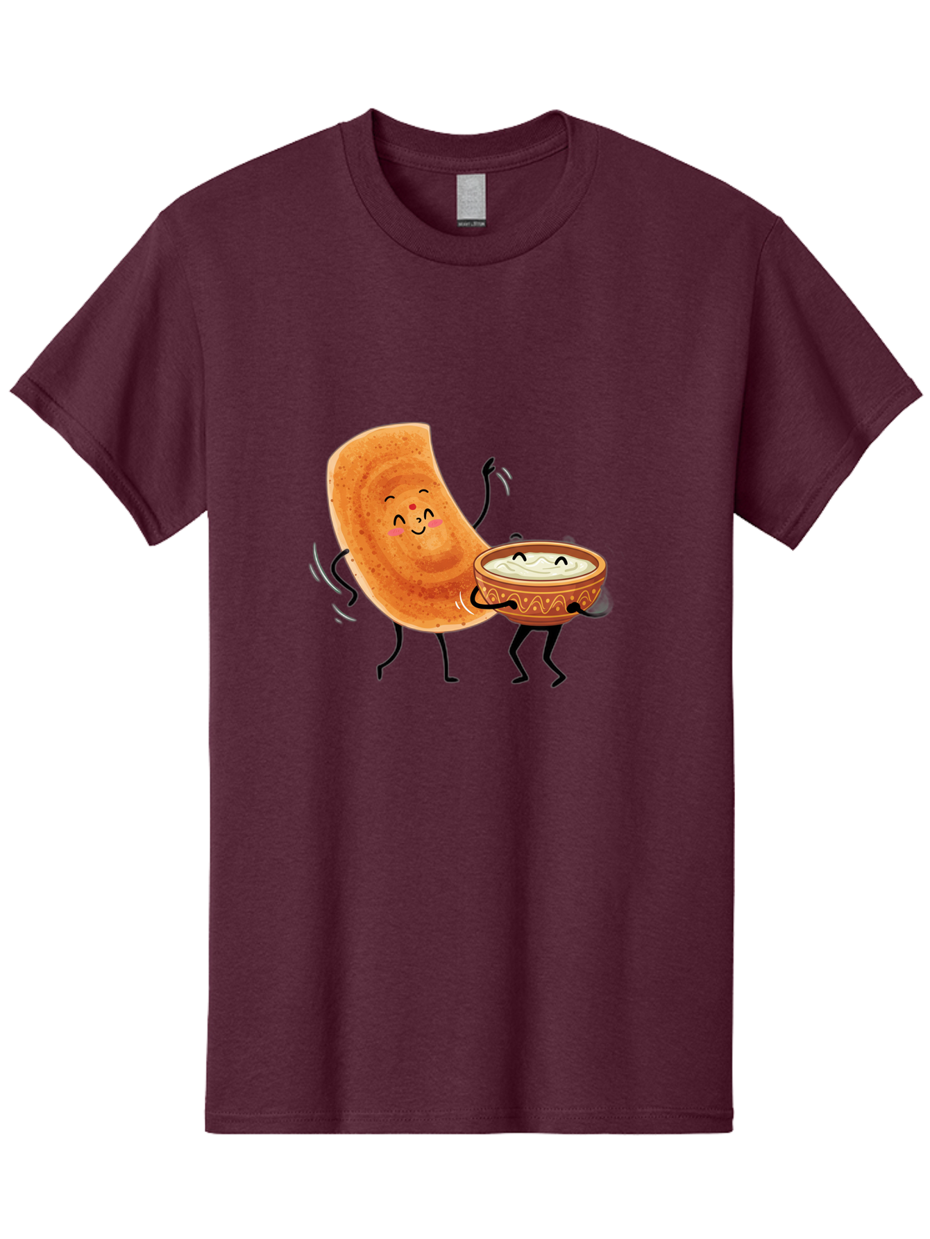 Dosa-And-Chutney Men'S Graphic Tee, 100% Cotton, Comfortable Casual Summer Wear, Machine Washable, Cartoon Papadum, Raita In Bowl, Smiling Faces, Happy Food, Indian Cuisine, Traditional Dish, Cartoon Characters, Funny Illustration, Baa534