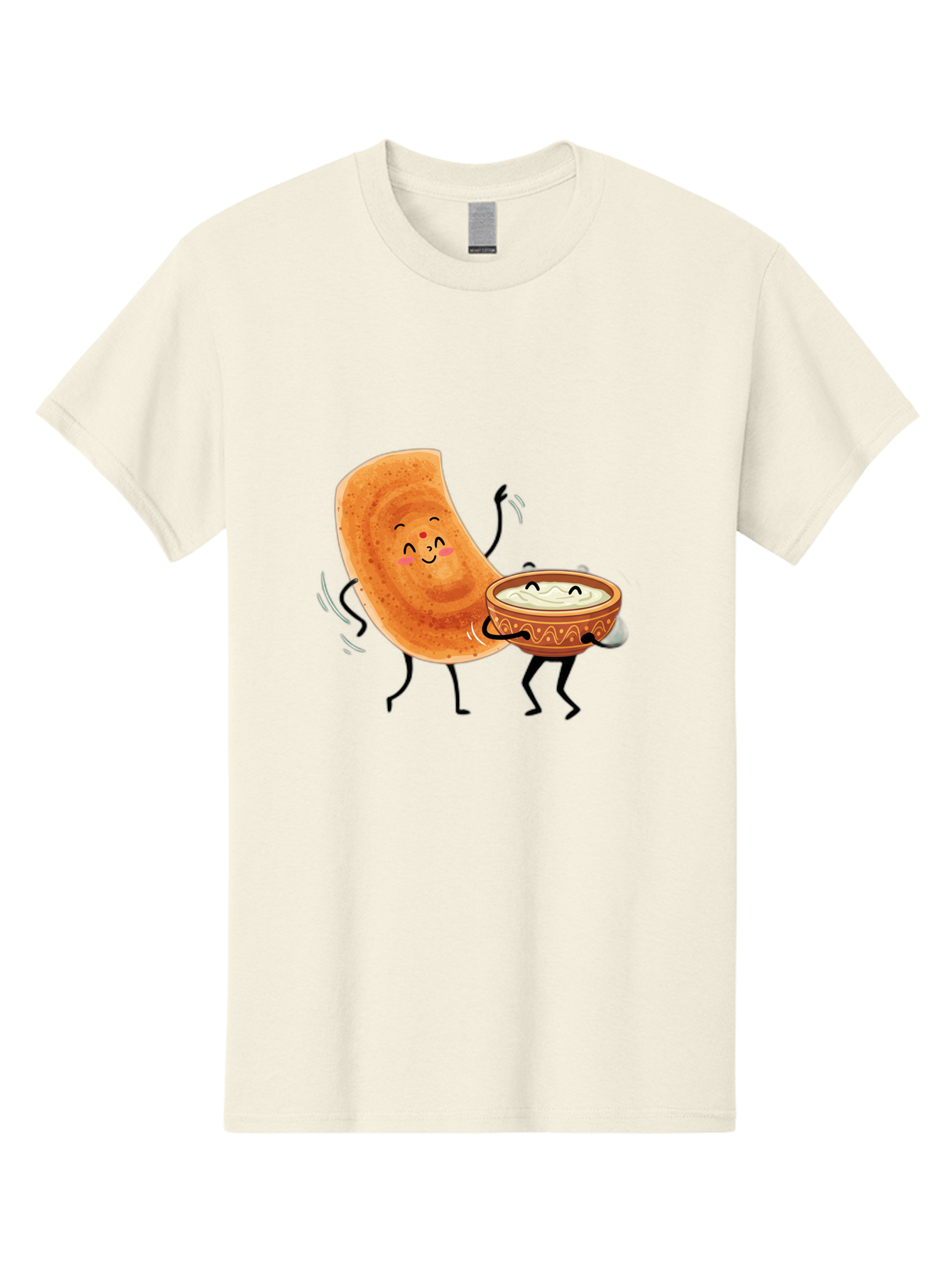 Dosa-And-Chutney Men'S Graphic Tee, 100% Cotton, Comfortable Casual Summer Wear, Machine Washable, Cartoon Papadum, Raita In Bowl, Smiling Faces, Happy Food, Indian Cuisine, Traditional Dish, Cartoon Characters, Funny Illustration, Baa534