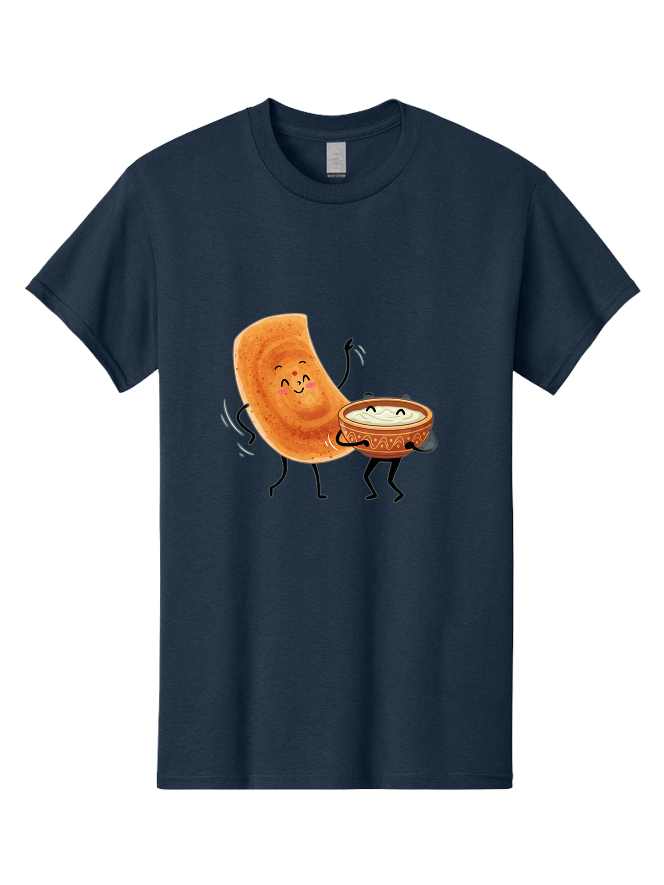 Dosa-And-Chutney Men'S Graphic Tee, 100% Cotton, Comfortable Casual Summer Wear, Machine Washable, Cartoon Papadum, Raita In Bowl, Smiling Faces, Happy Food, Indian Cuisine, Traditional Dish, Cartoon Characters, Funny Illustration, Baa534