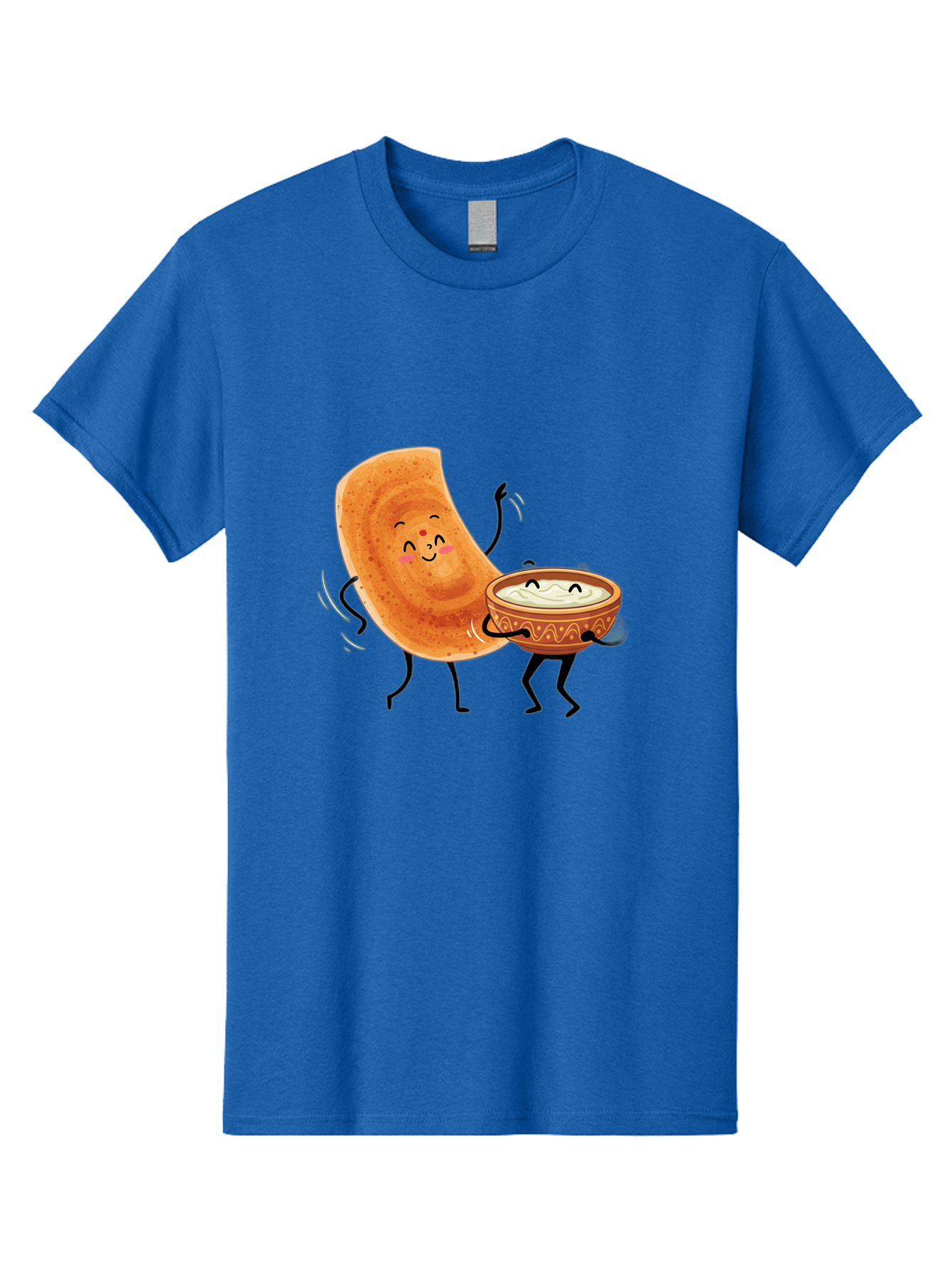Dosa-And-Chutney Men'S Graphic Tee, 100% Cotton, Comfortable Casual Summer Wear, Machine Washable, Cartoon Papadum, Raita In Bowl, Smiling Faces, Happy Food, Indian Cuisine, Traditional Dish, Cartoon Characters, Funny Illustration, Baa534