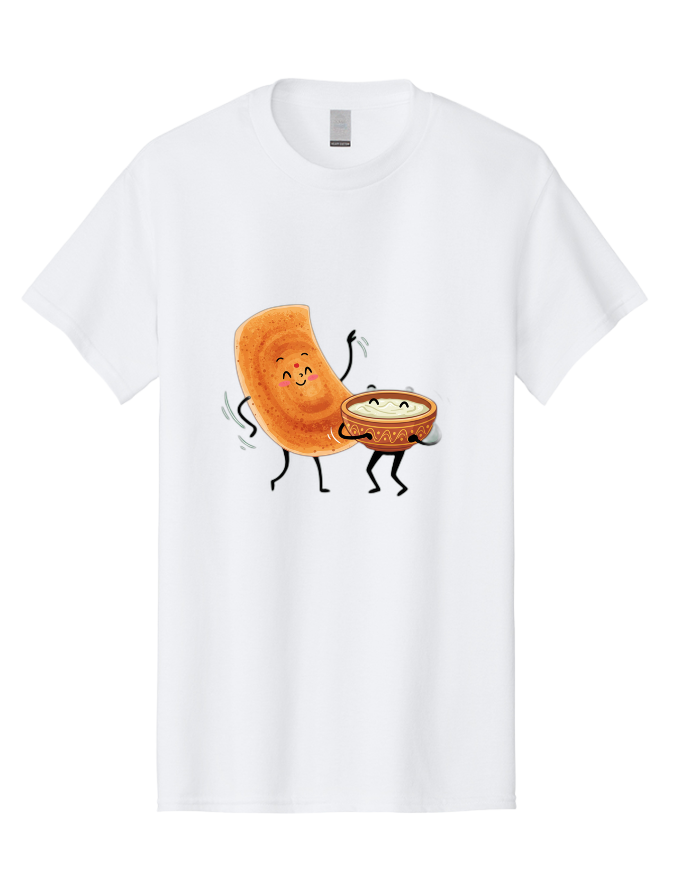 Dosa-And-Chutney Men'S Graphic Tee, 100% Cotton, Comfortable Casual Summer Wear, Machine Washable, Cartoon Papadum, Raita In Bowl, Smiling Faces, Happy Food, Indian Cuisine, Traditional Dish, Cartoon Characters, Funny Illustration, Baa534