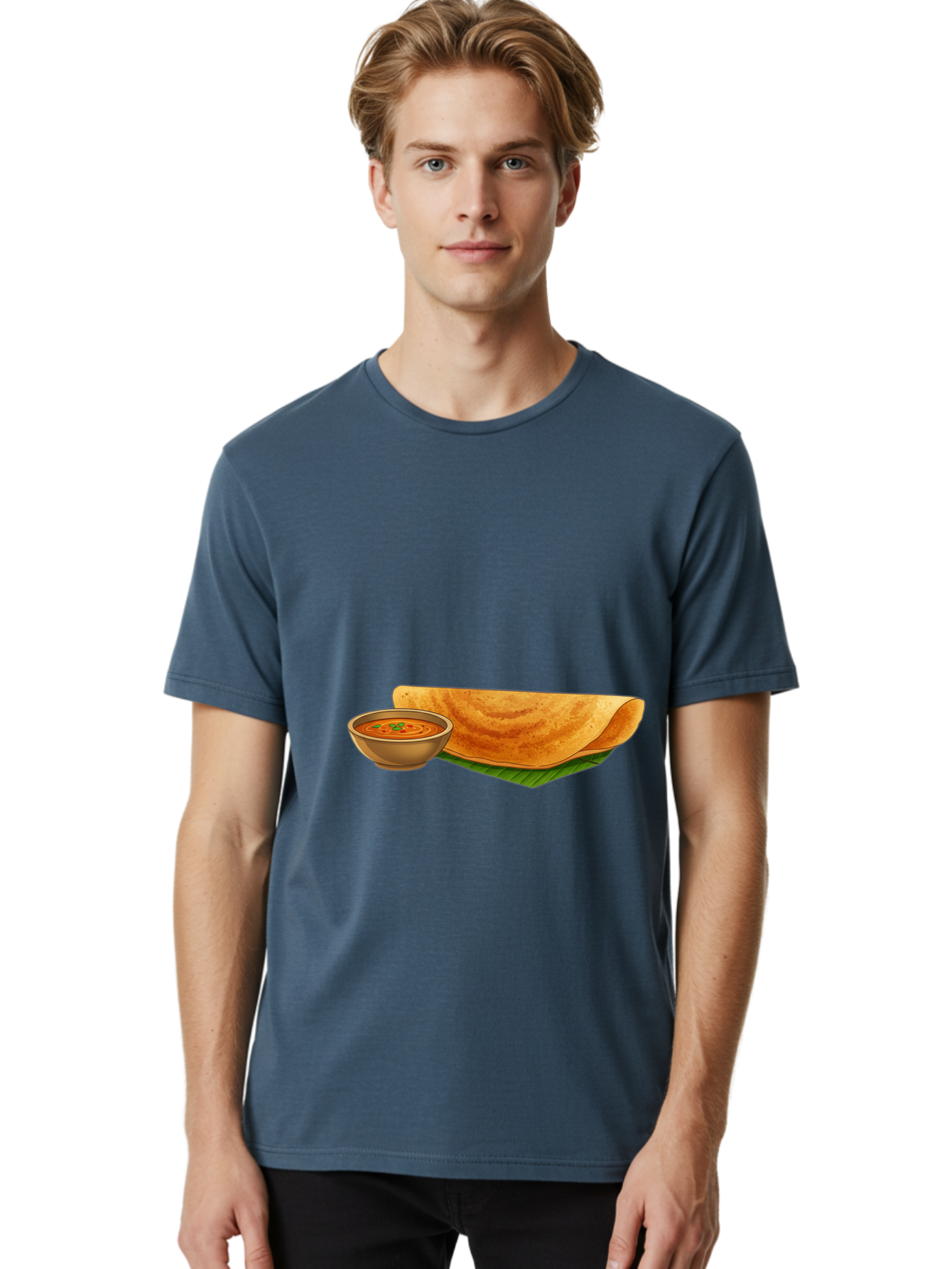 Dosa-And-Sambar Men'S Graphic Tee, 100% Cotton, Comfortable Casual Summer Wear, Machine Washable, South Indian Cuisine, Dosa With Sambhar, Indian Breakfast, Fermented Crepe, Spicy Sambhar, Traditional Indian Dish, Food Illustration, Baa536