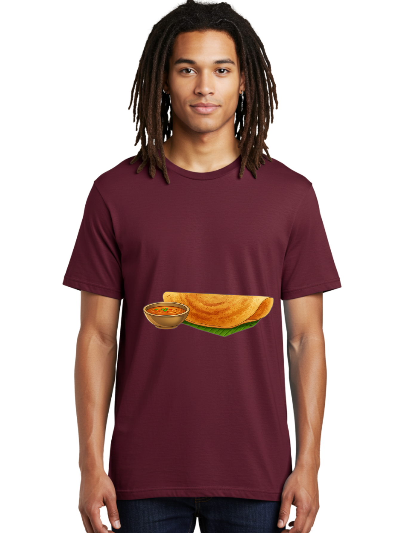 Dosa-And-Sambar Men'S Graphic Tee, 100% Cotton, Comfortable Casual Summer Wear, Machine Washable, South Indian Cuisine, Dosa With Sambhar, Indian Breakfast, Fermented Crepe, Spicy Sambhar, Traditional Indian Dish, Food Illustration, Baa536