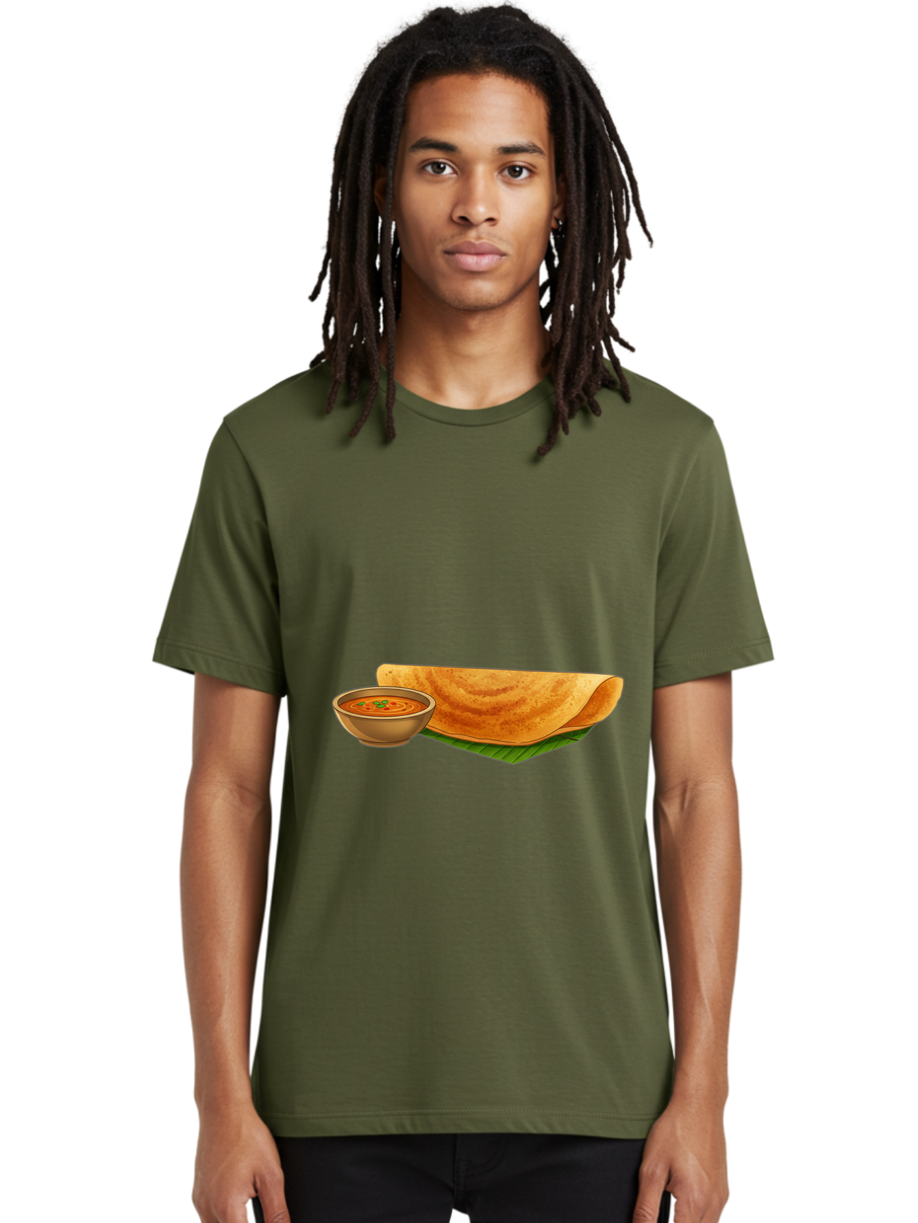 Dosa-And-Sambar Men'S Graphic Tee, 100% Cotton, Comfortable Casual Summer Wear, Machine Washable, South Indian Cuisine, Dosa With Sambhar, Indian Breakfast, Fermented Crepe, Spicy Sambhar, Traditional Indian Dish, Food Illustration, Baa536