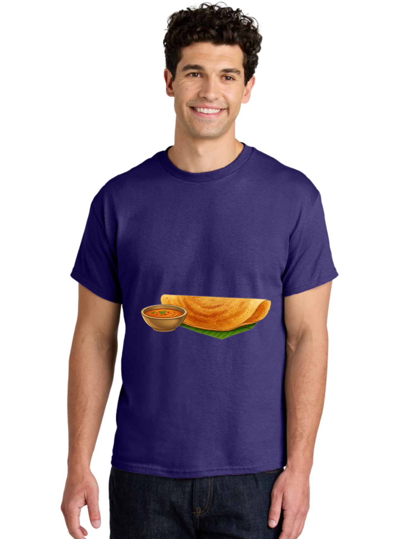 Dosa-And-Sambar Men'S Graphic Tee, 100% Cotton, Comfortable Casual Summer Wear, Machine Washable, South Indian Cuisine, Dosa With Sambhar, Indian Breakfast, Fermented Crepe, Spicy Sambhar, Traditional Indian Dish, Food Illustration, Baa536