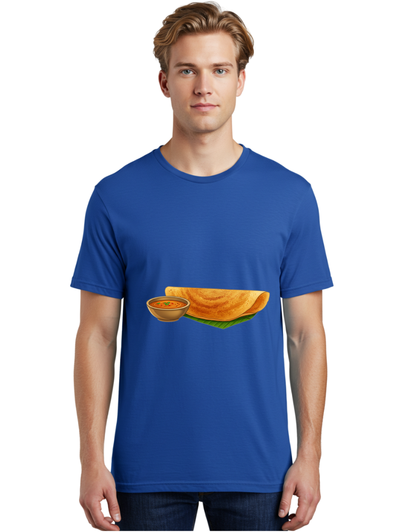 Dosa-And-Sambar Men'S Graphic Tee, 100% Cotton, Comfortable Casual Summer Wear, Machine Washable, South Indian Cuisine, Dosa With Sambhar, Indian Breakfast, Fermented Crepe, Spicy Sambhar, Traditional Indian Dish, Food Illustration, Baa536