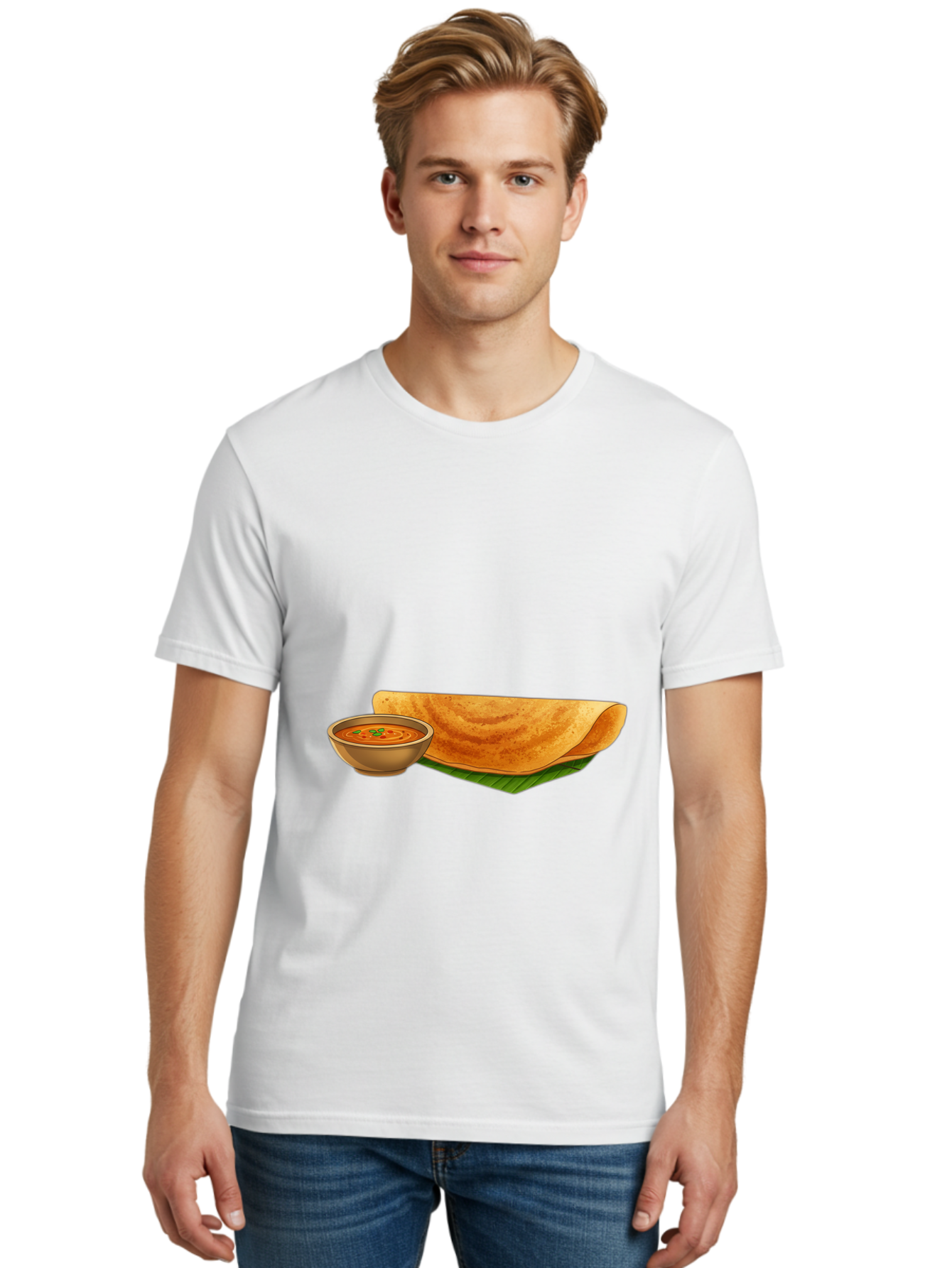 Dosa-And-Sambar Men'S Graphic Tee, 100% Cotton, Comfortable Casual Summer Wear, Machine Washable, South Indian Cuisine, Dosa With Sambhar, Indian Breakfast, Fermented Crepe, Spicy Sambhar, Traditional Indian Dish, Food Illustration, Baa536