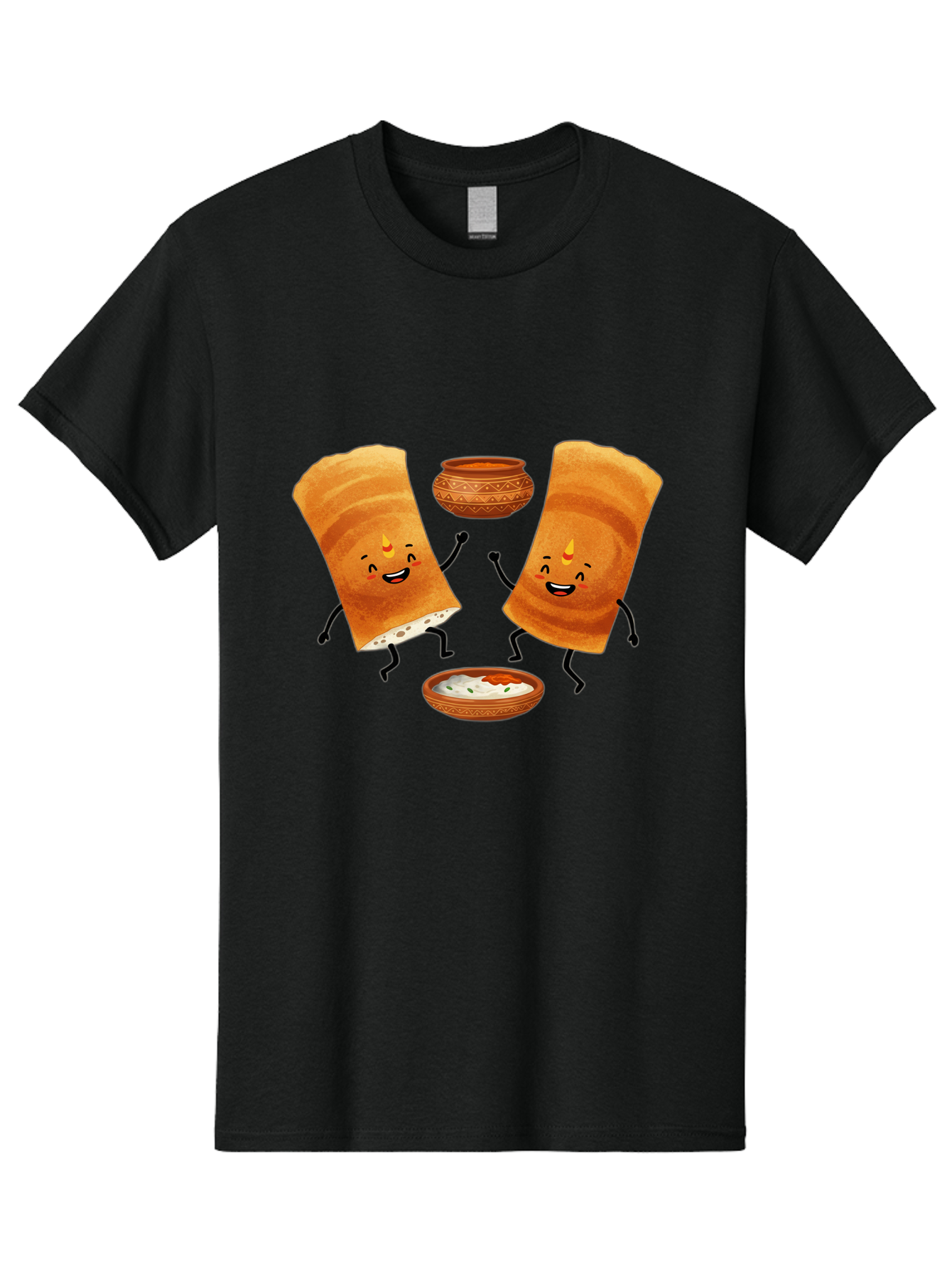 Dosa-Characters Men'S Graphic Tee, 100% Cotton, Comfortable Casual Summer Wear, Machine Washable, Cartoon Dosa Characters, Dancing Dosas, Sambar, Chutney, Indian Food, Dosa Dance, Funny Dosas, Animated Dosas, Indian Cuisine, Dosa Fun Baa539